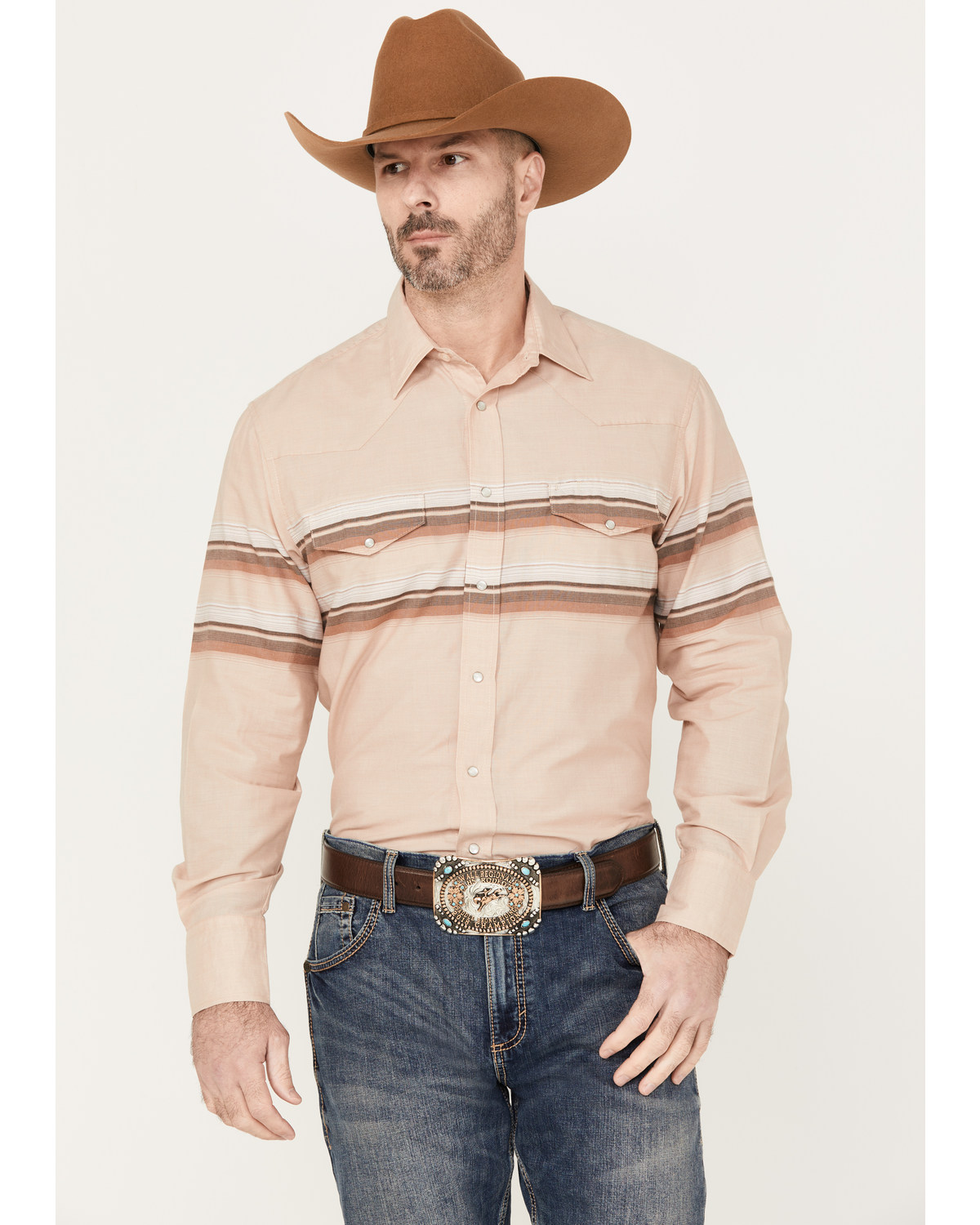 Roper Men's Border Striped Long Sleeve Western Pearl Snap Shirt
