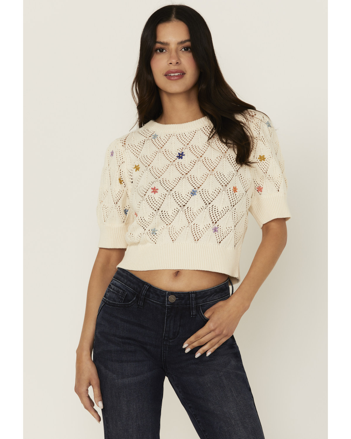 Driftwood Women's Floral Embroidered Knit Top