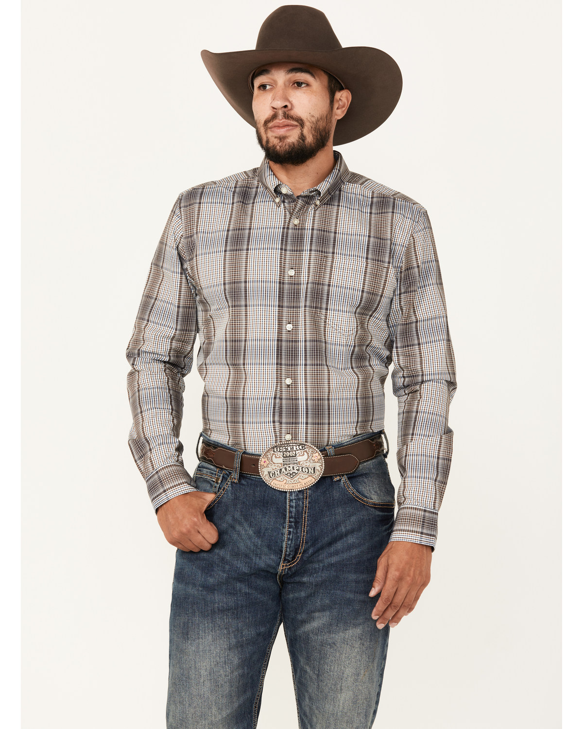 Cody James Men's Fiesta Plaid Print Long Sleeve Button-Down Western Shirt