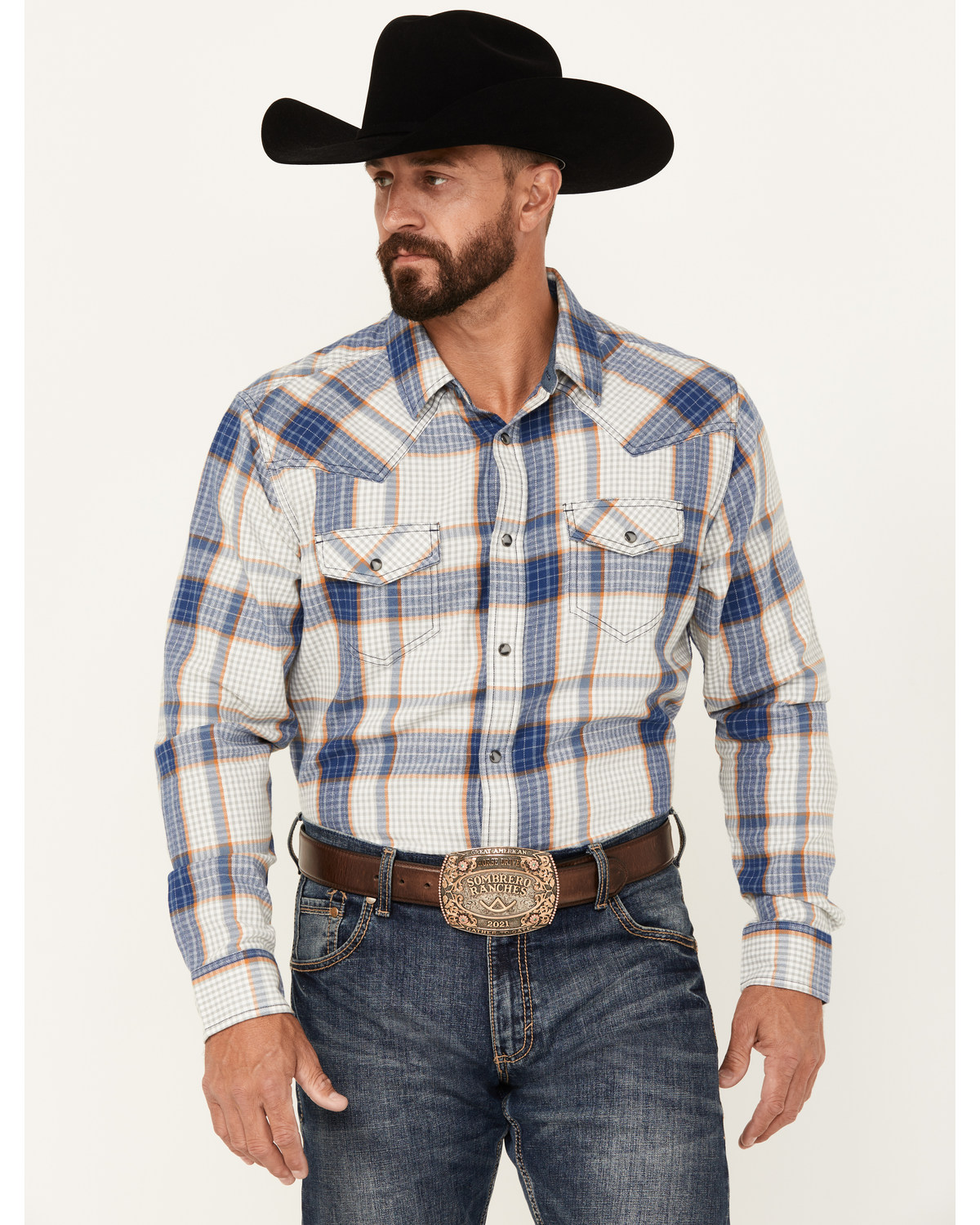 Cody James Men's Hunter Plaid Print Long Sleeve Snap Western Flannel