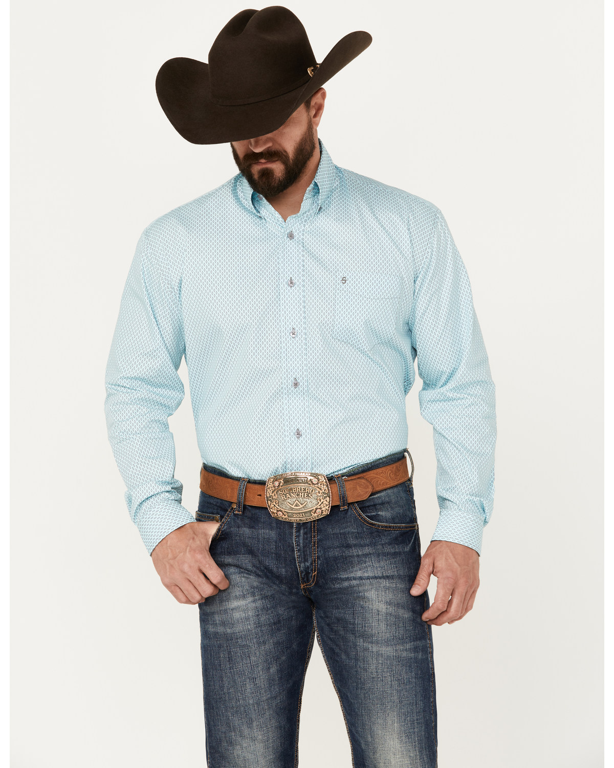 Stetson Men's Geo Print Long Sleeve Button-Down Western Shirt