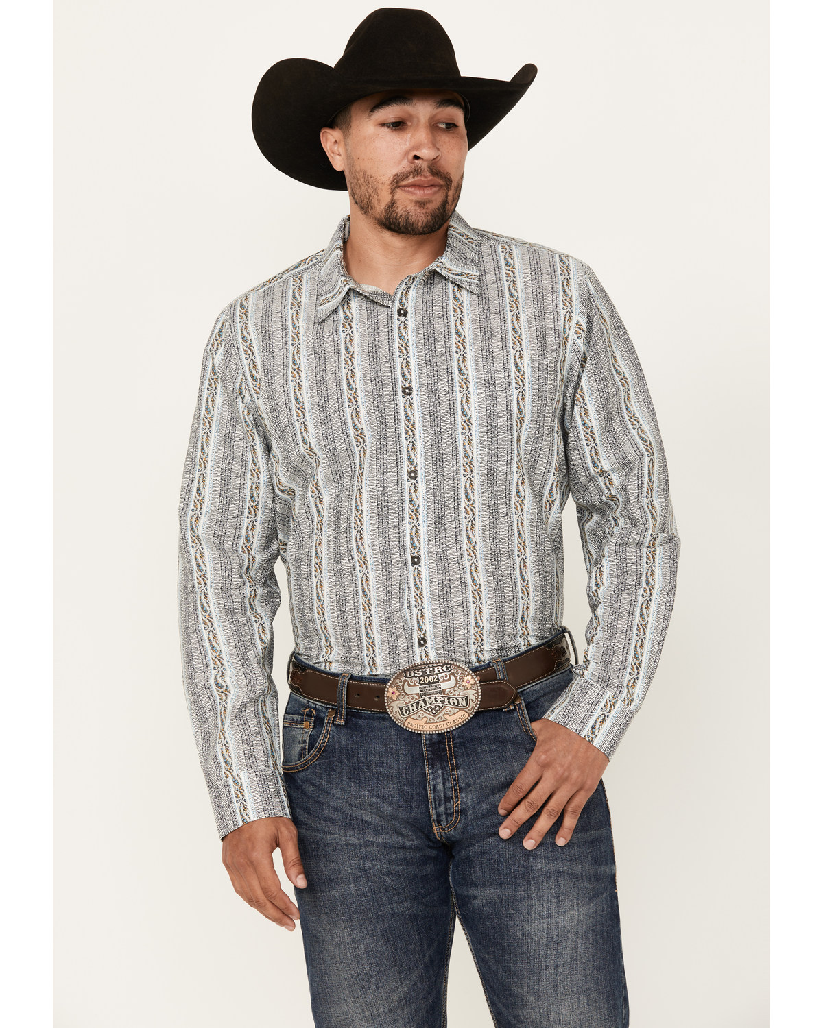 Gibson Trading Co Men's Rough Road Striped Print Long Sleeve Button-Down Western Shirt