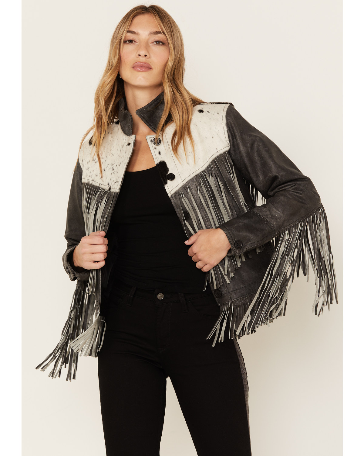 STS Ranchwear Women's Frontier Blackstone Cowhide and Fringe Leather Jacket