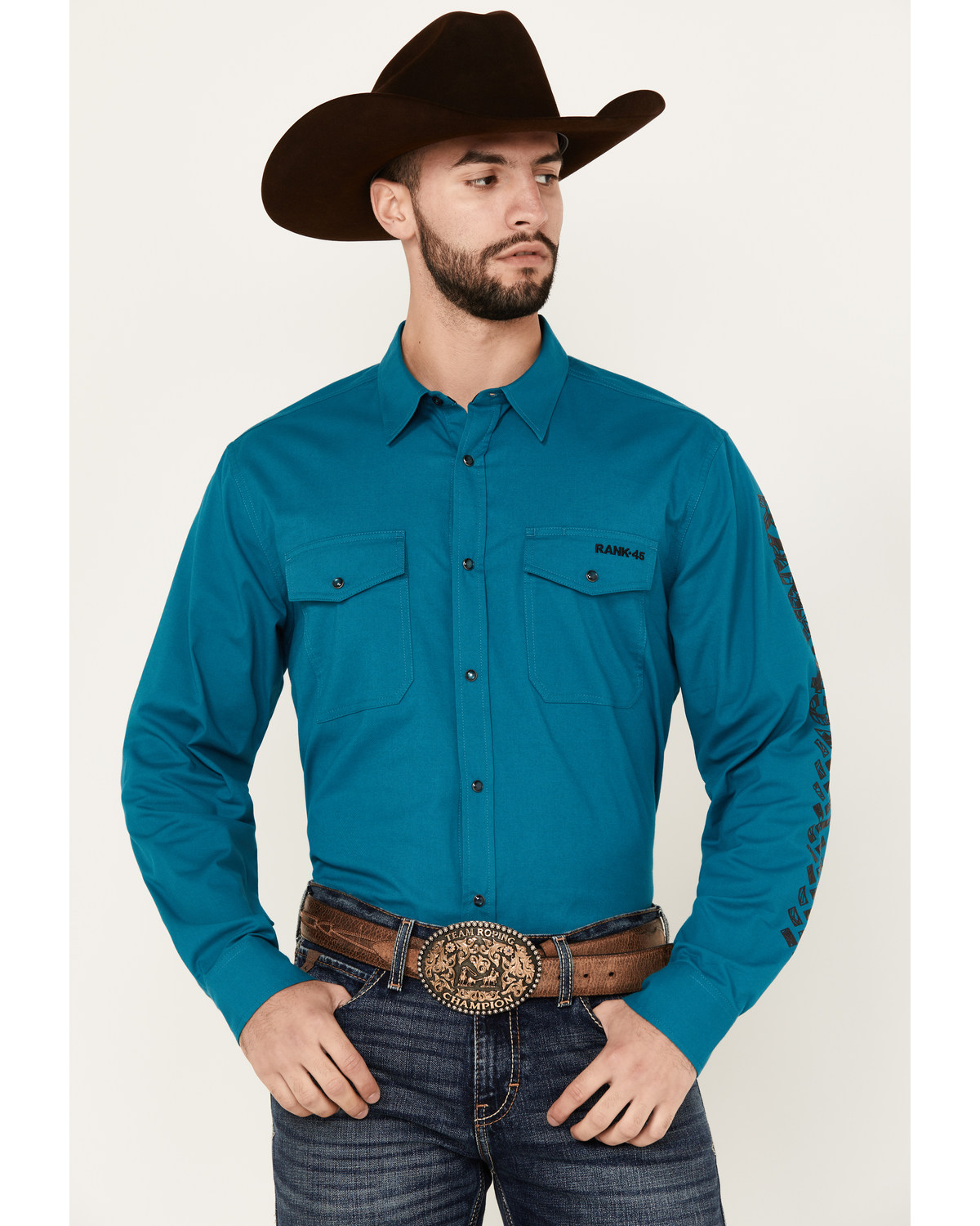 RANK 45® Men's Solid Logo Long Sleeve Performance Stretch Western Shirt