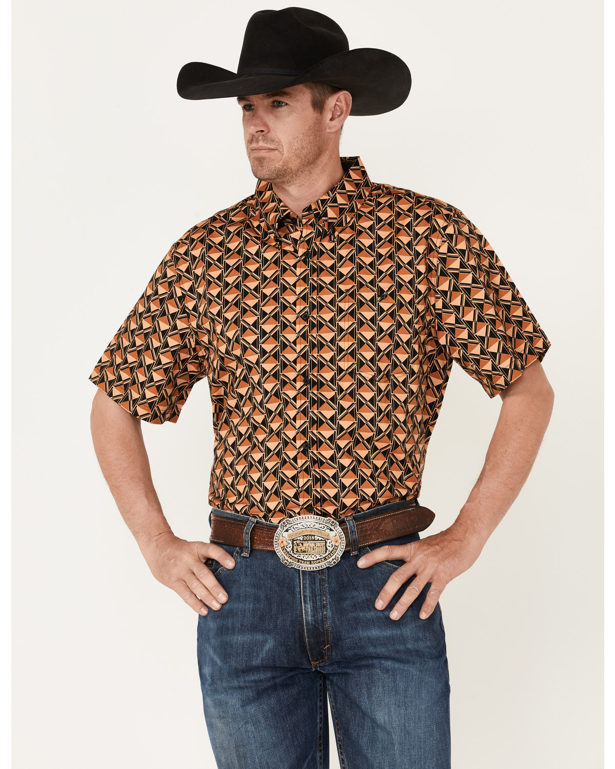 RANK 45® Men's Chisel Geo Print Short Sleeve Button-Down Western Shirt