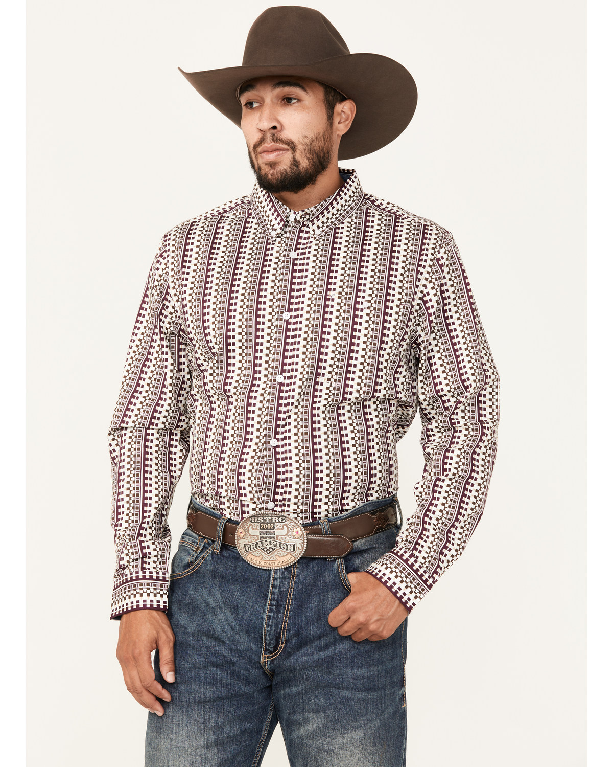 RANK 45® Men's Railroad Geo Print Long Sleeve Button-Down Western Shirt
