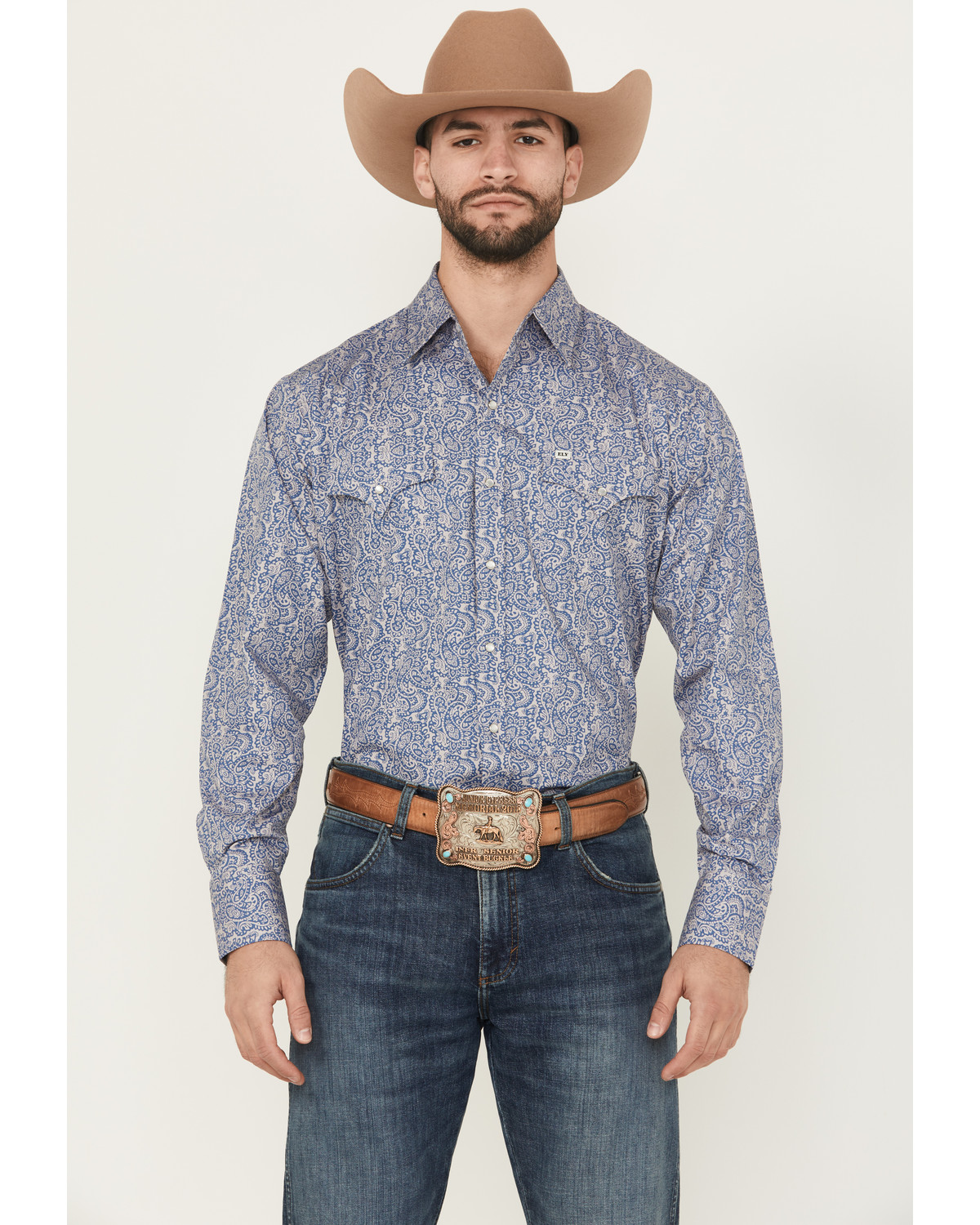 Ely Walker Men's Paisley Print Long Sleeve Pearl Snap Western Shirt