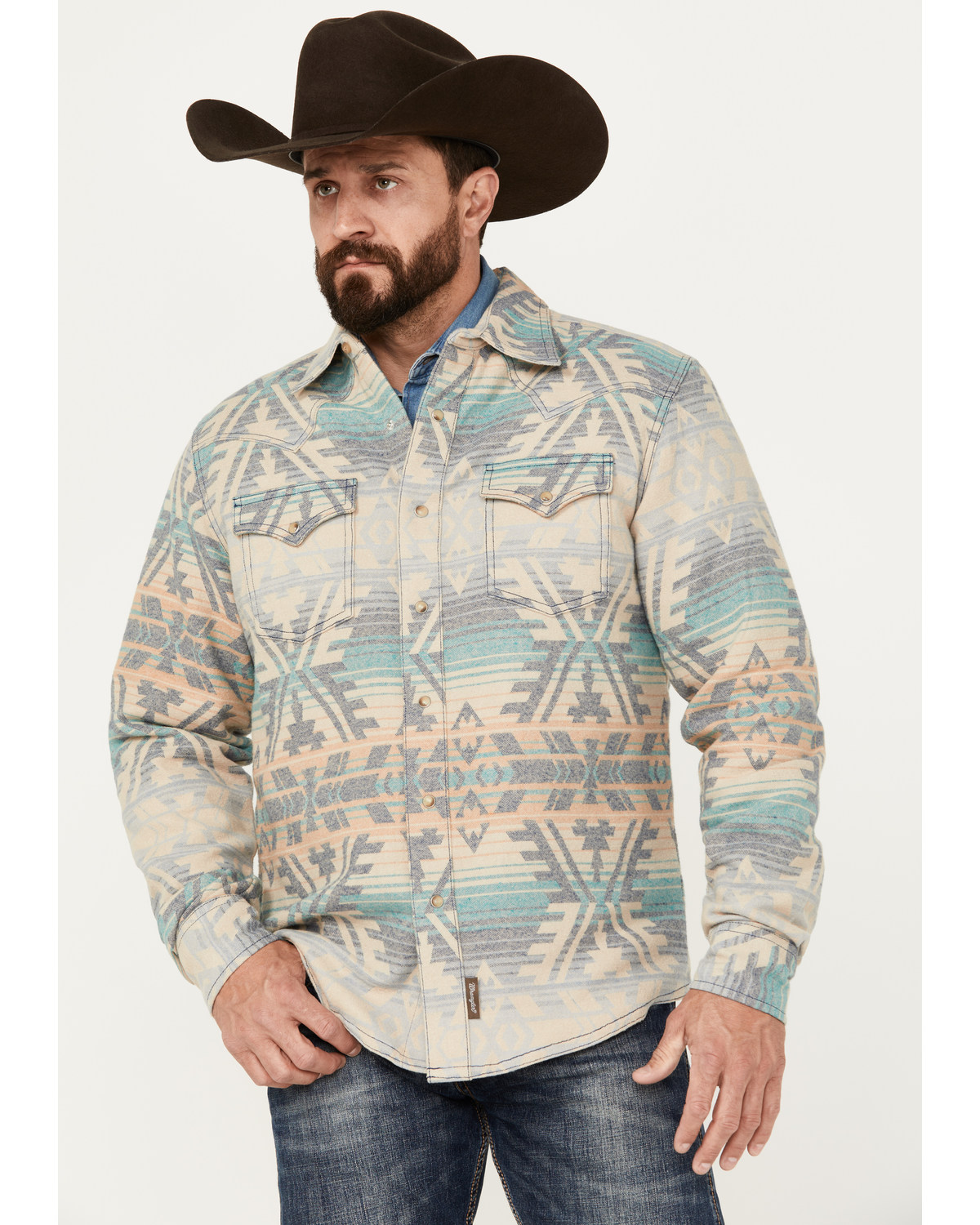 Wrangler Retro Men's Premium Southwestern Print Long Sleeve Snap Western Shirt