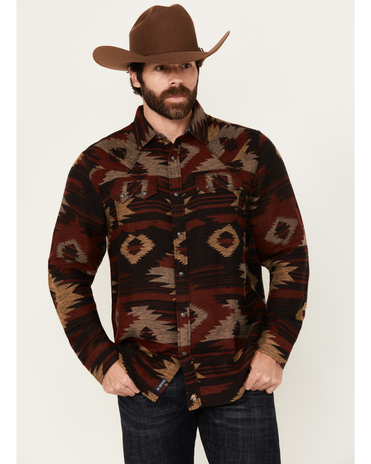 Moonshine Spirit Men's Spot Light Southwestern Print Long Sleeve Snap Western Shirt