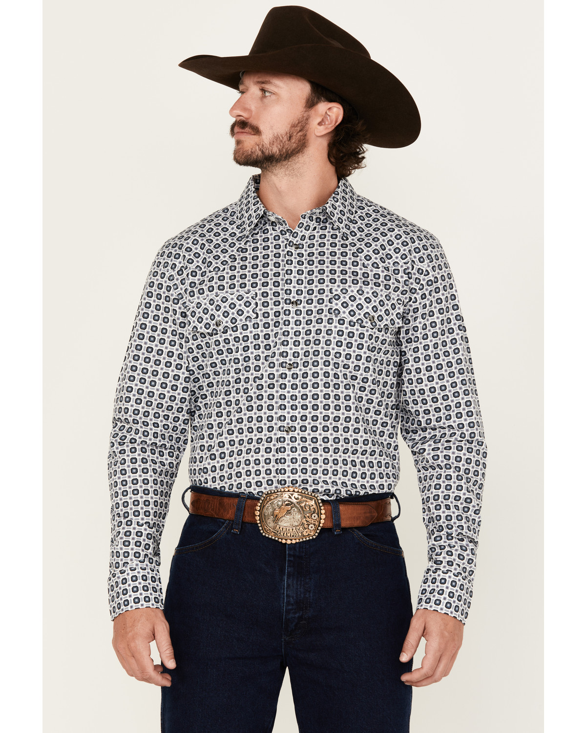 Gibson Trading Co Men's Sprout Geo Print Long Sleeve Snap Stretch Western Shirt