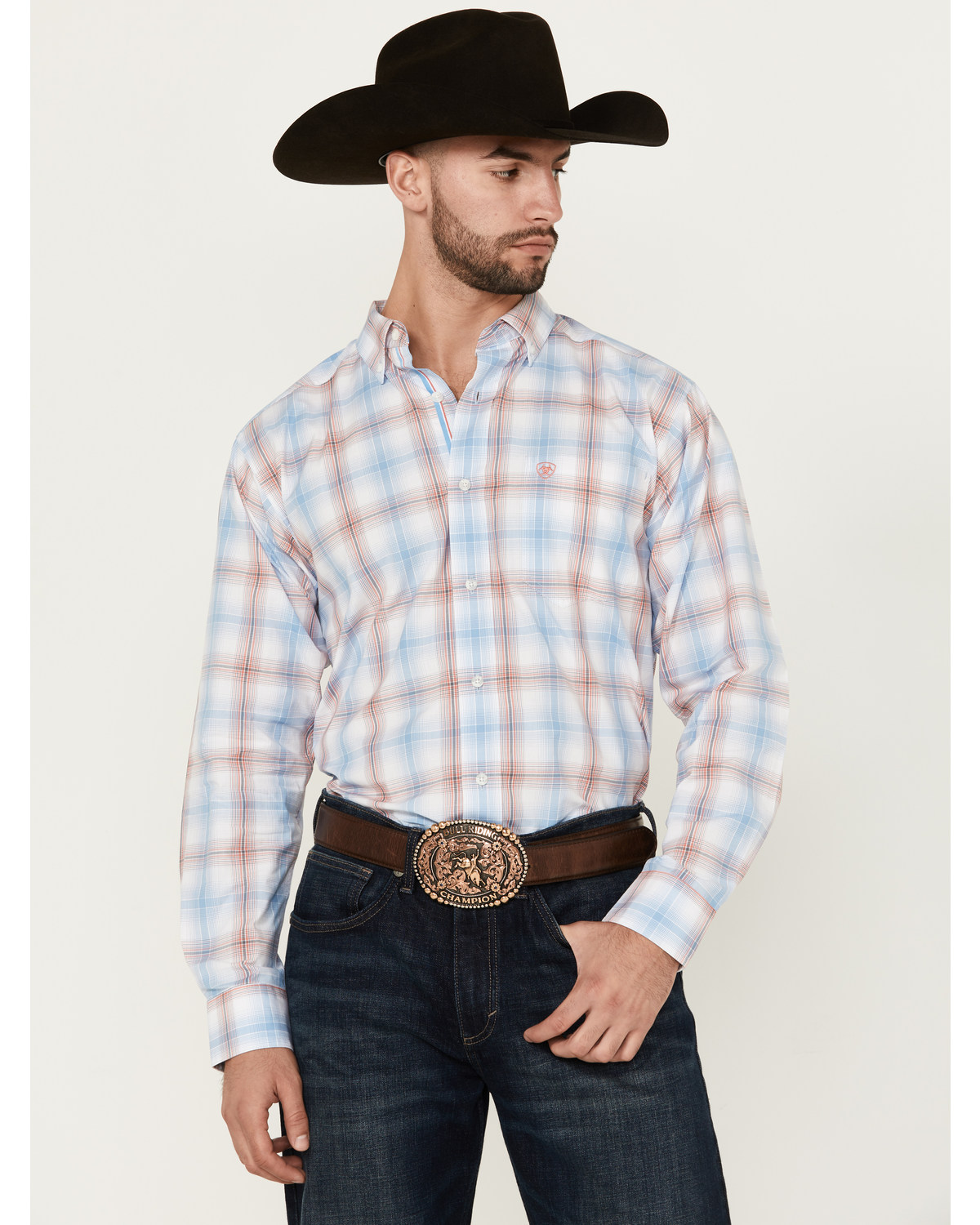 Ariat Men's Joshua Ombre Plaid Print Long Sleeve Button-Down Performance Western Shirt