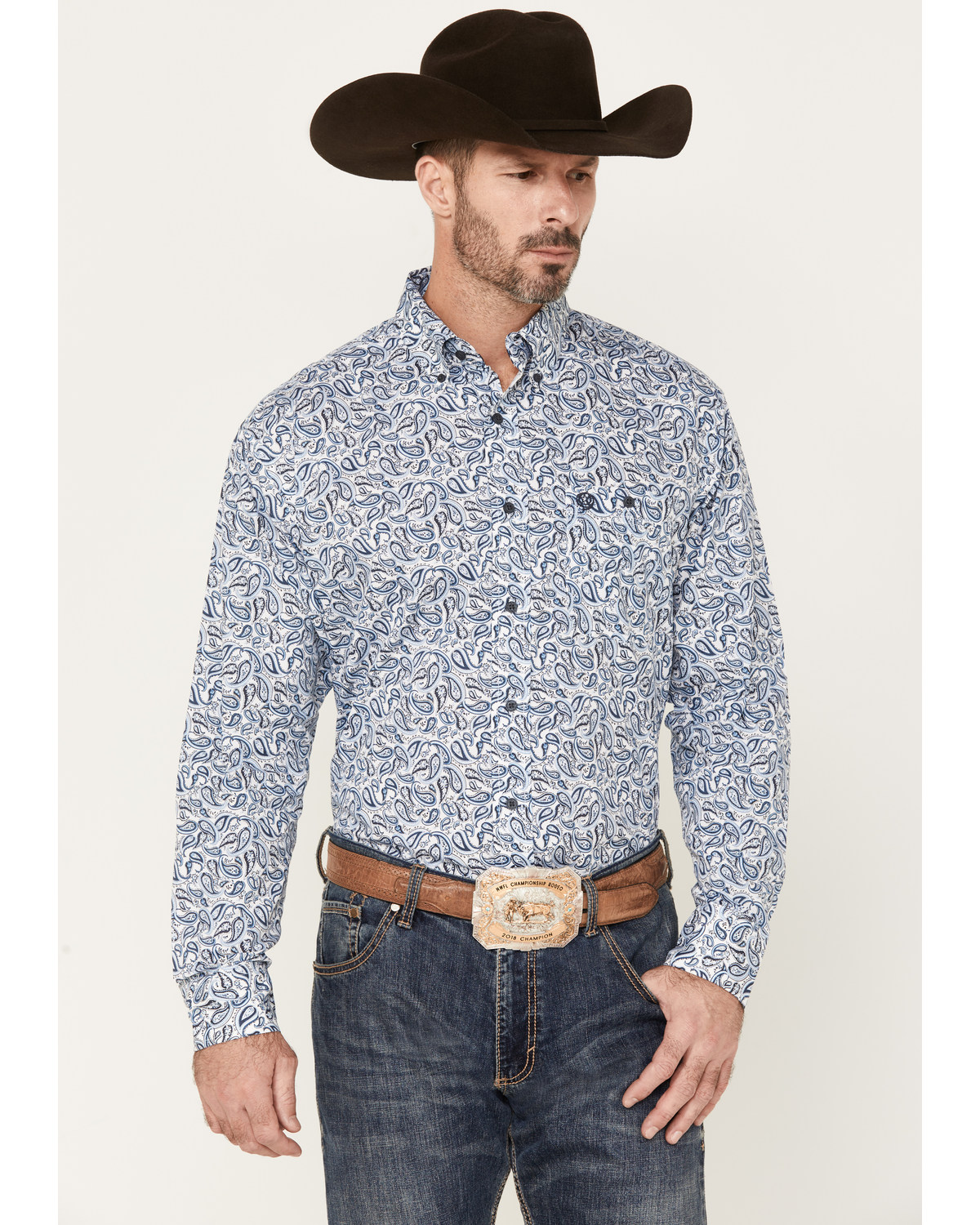 George Strait by Wrangler Paisley Print Long Sleeve Button-Down Western Shirt
