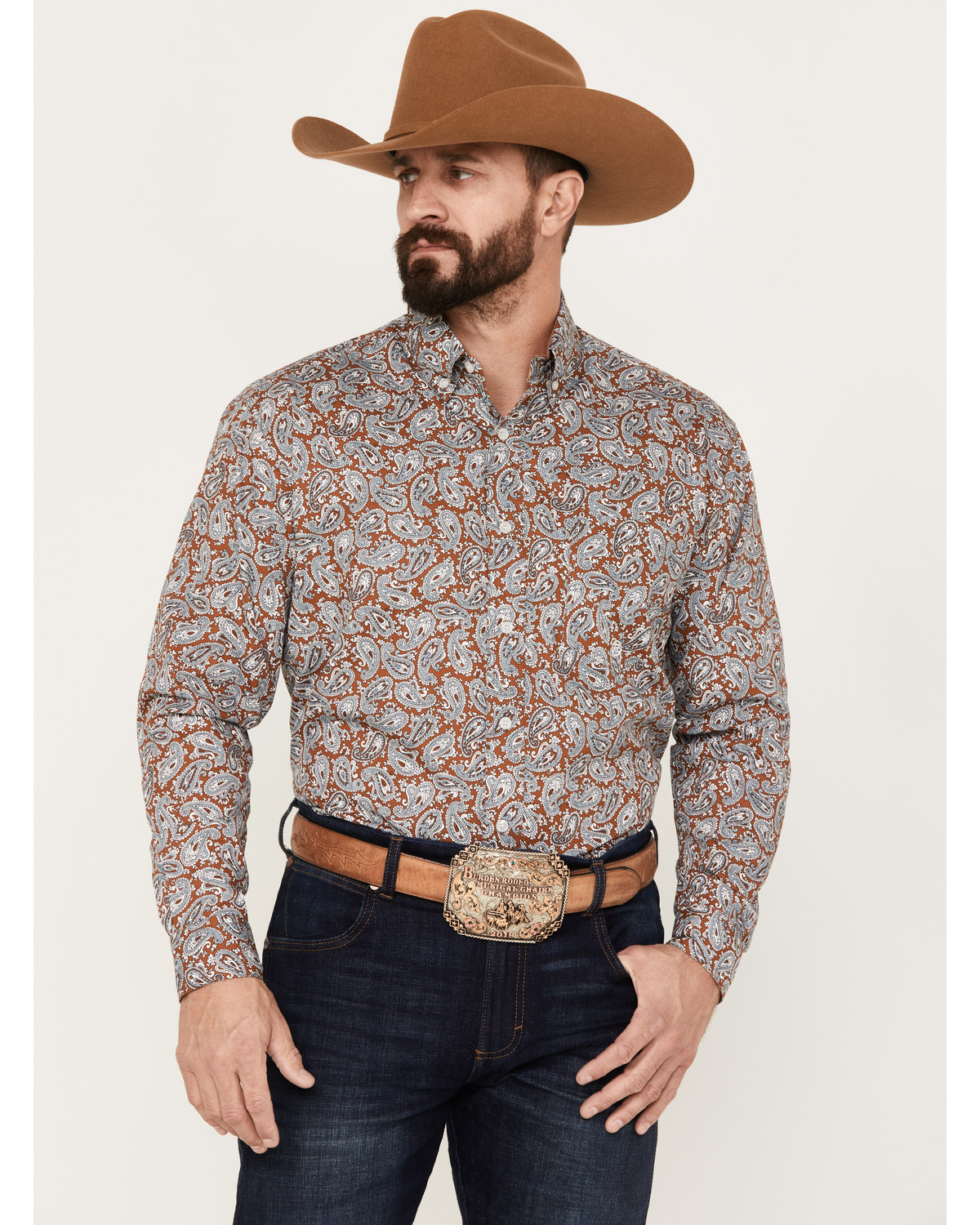 Roper Men's Amarillo Paisley Print Long Sleeve Button Down Western Shirt