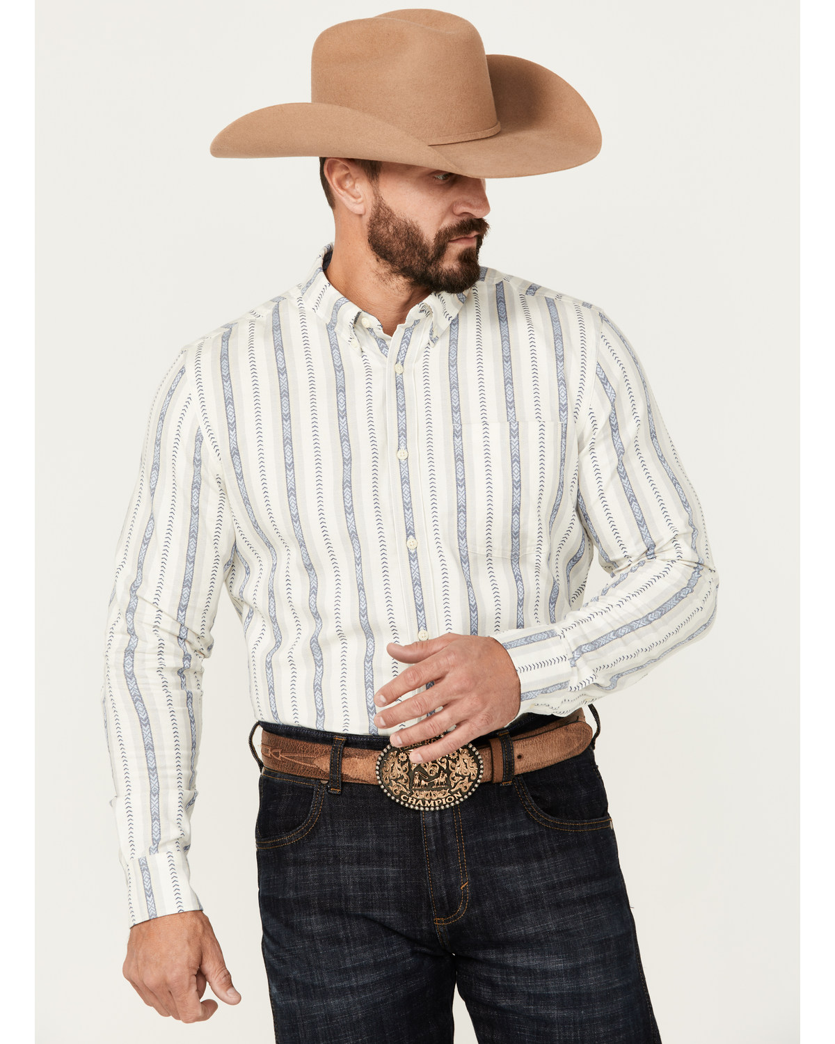 Cody James Men's Southwestern Striped Print Long Sleeve Button-Down Stretch Western Shirt