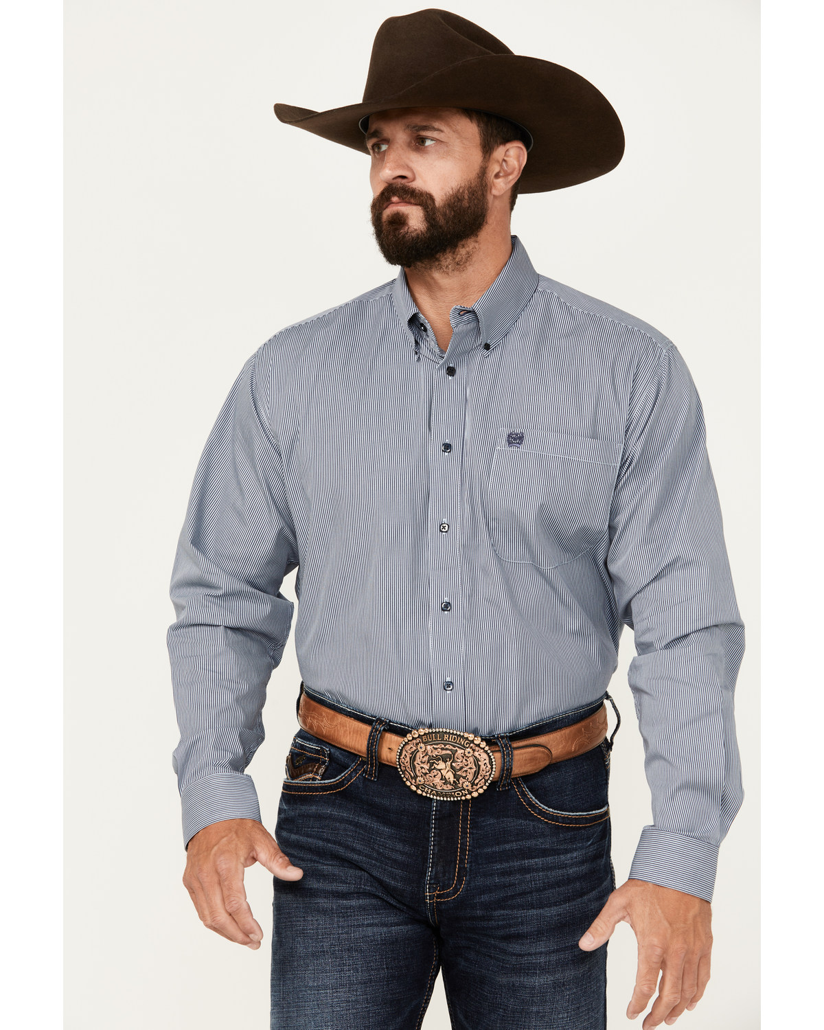 Cinch Men's Micro Striped Print Long Sleeve Button-Down Western Shirt - Big