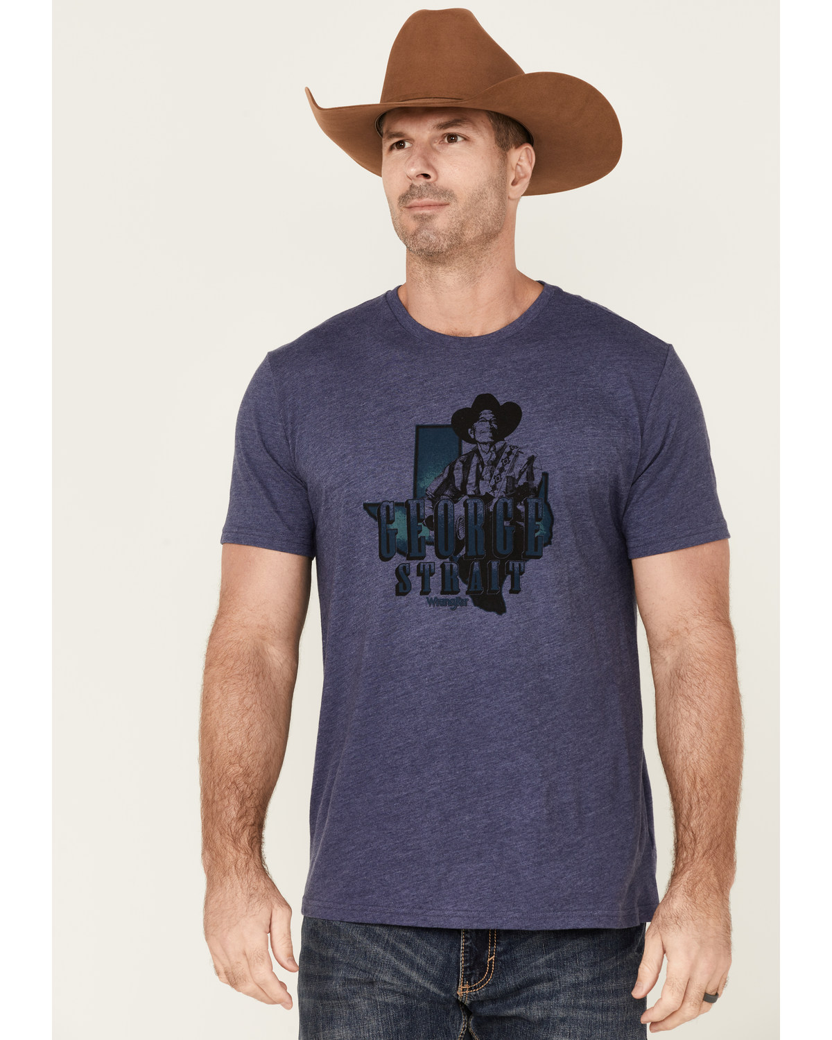 Wrangler Men's Heather Denim George Strait Texas Graphic Short Sleeve