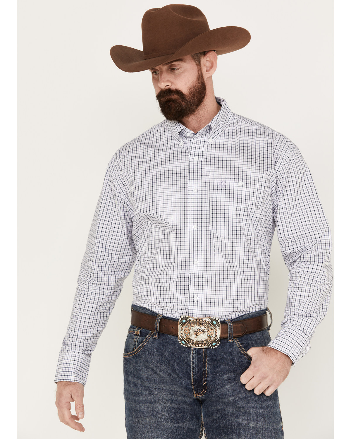 George Straight by Wrangler Men's Plaid Print Long Sleeve Button Down Western Shirt - Big & Tall