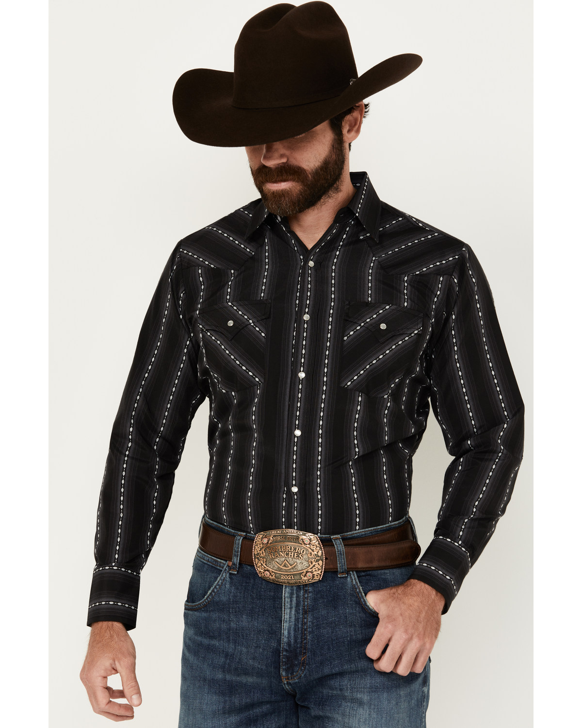Ely Walker Men's Southwestern Striped Print Long Sleeve Pearl Snap Western Shirt