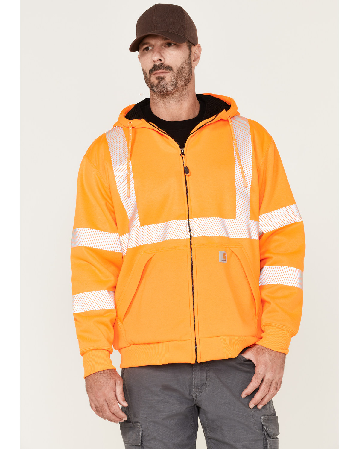Carhartt Men's Hi-Vis Brite Orange Loose Fit Thermal Full-Zip Hooded Work Sweatshirt