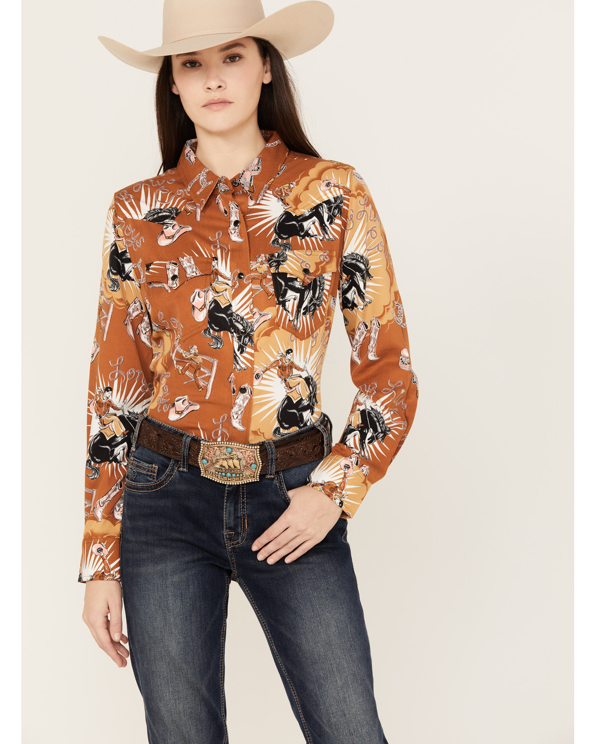 Wrangler Women's Rayon Long Sleeve Snap Western Shirt