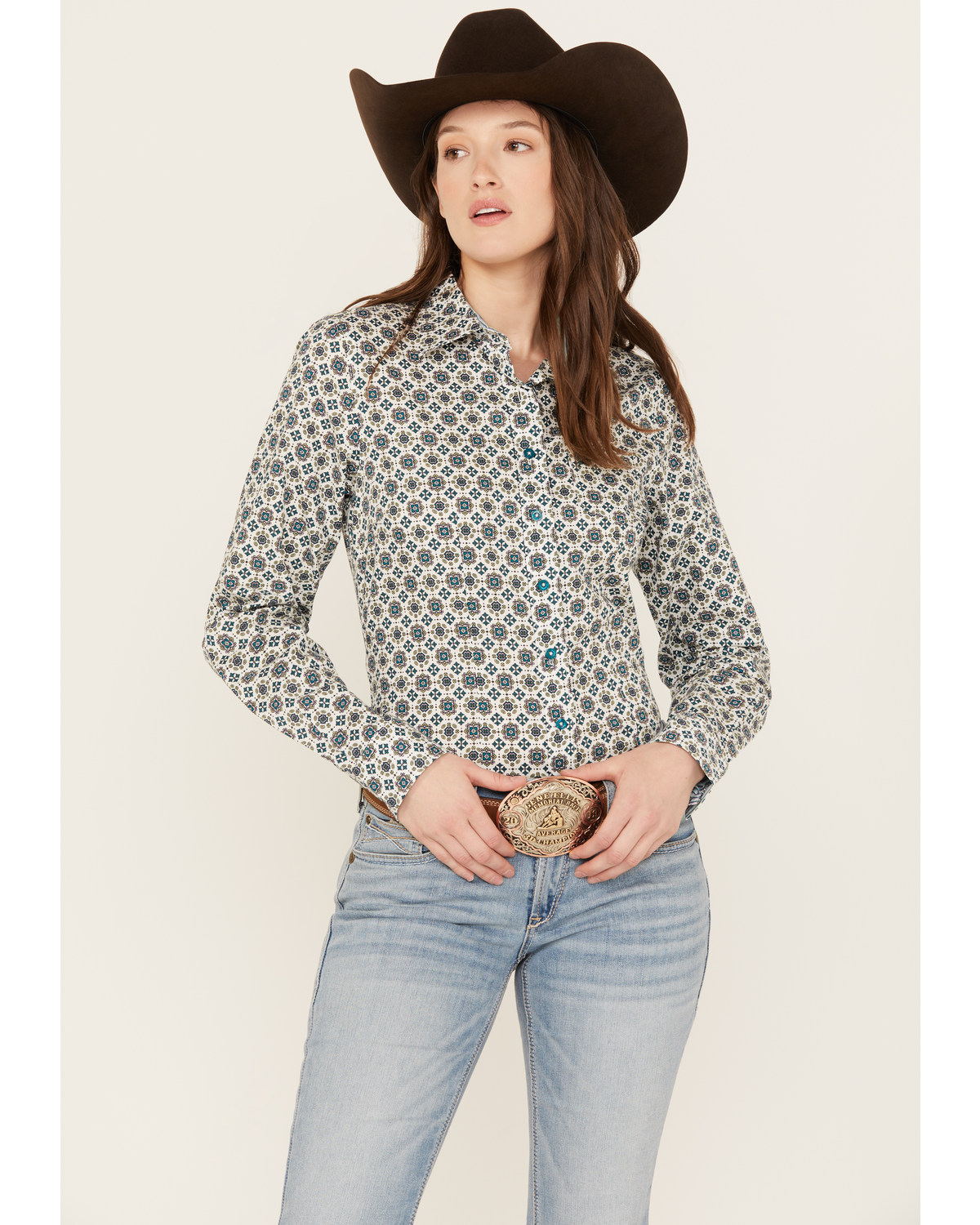 Cinch Women's Geo Print Long Sleeve Button Down Western Shirt