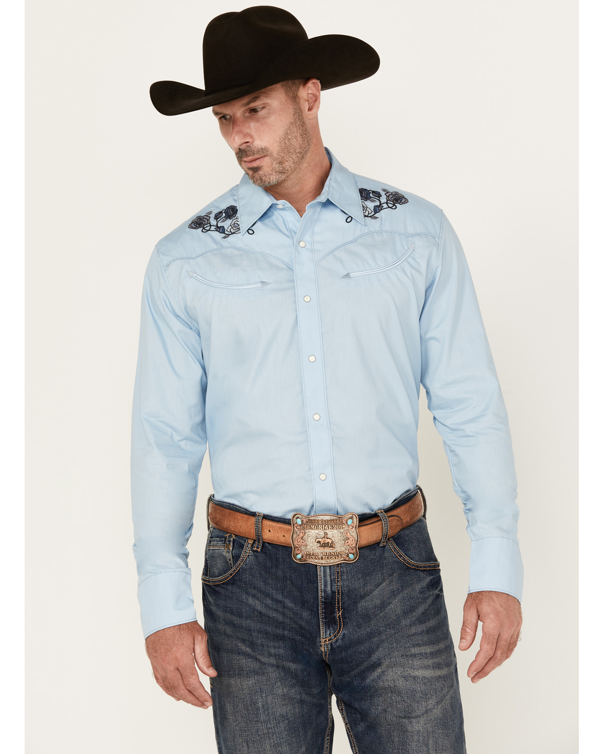 Wrangler Men's Floral Embroidered Long Sleeve Snap Western Shirt