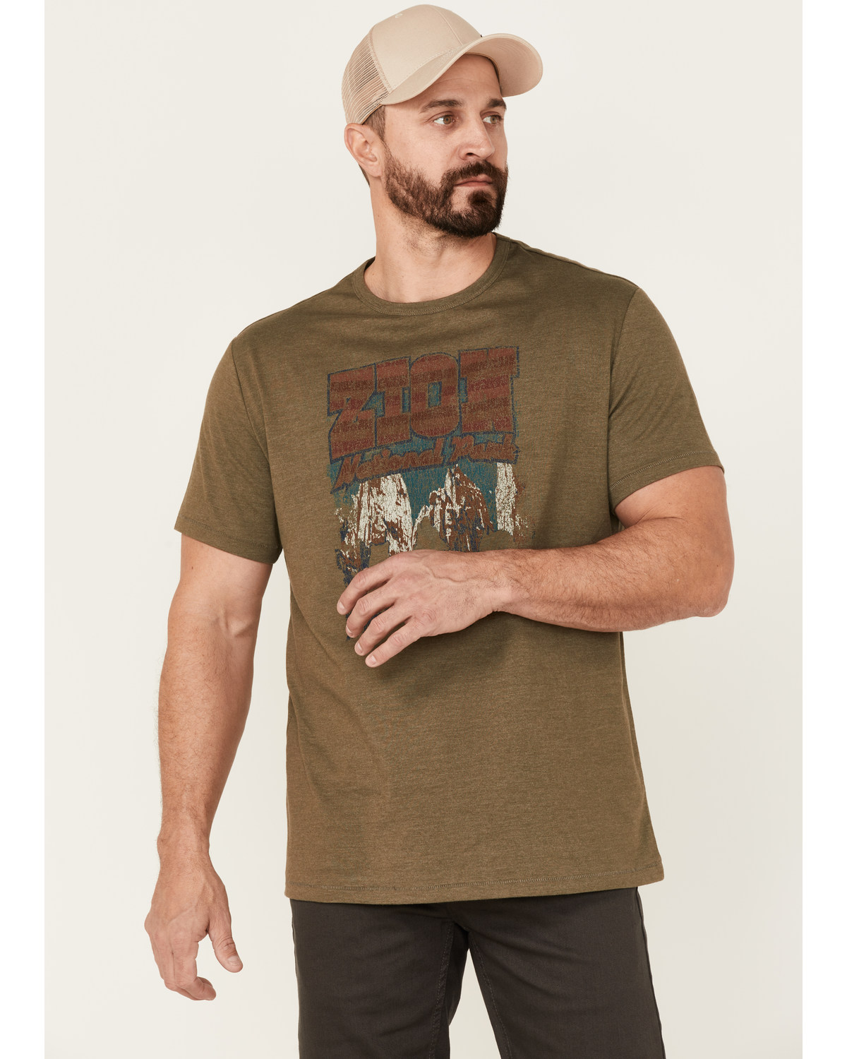 Brothers and Sons Men's Olive Zion National Park Graphic Short Sleeve T-Shirt