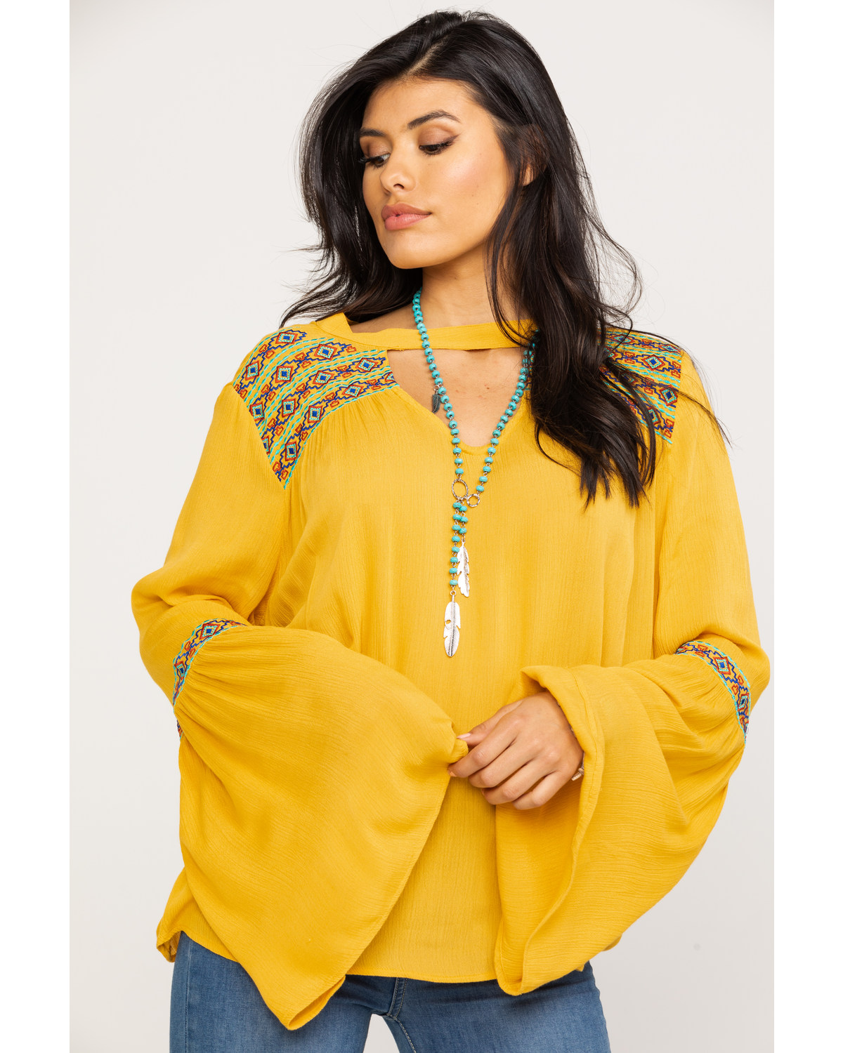 mustard yellow bell sleeve top