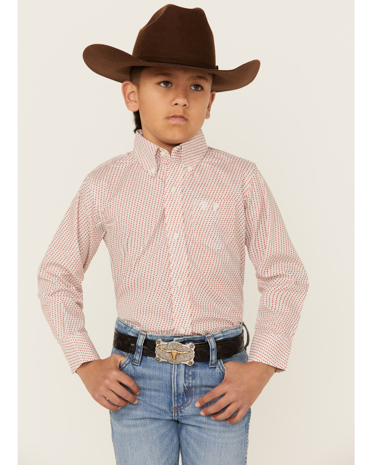Wrangler Boys' Classic Printed Long Sleeve Button-Down Western Shirt
