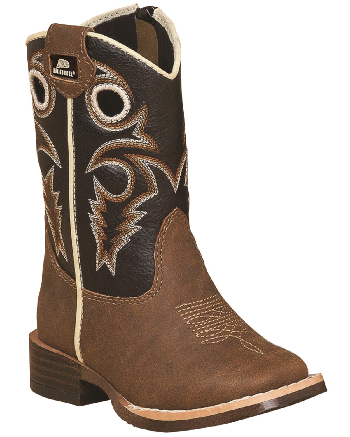 Double Barrel Toddler Boys Brown Trace Zipper Cowboy Boots Square Toe