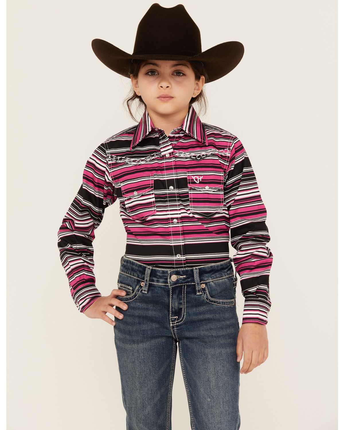 Cowgirl Hardware Girls' Beach Serape Striped Long Sleeve Snap Western Shirt