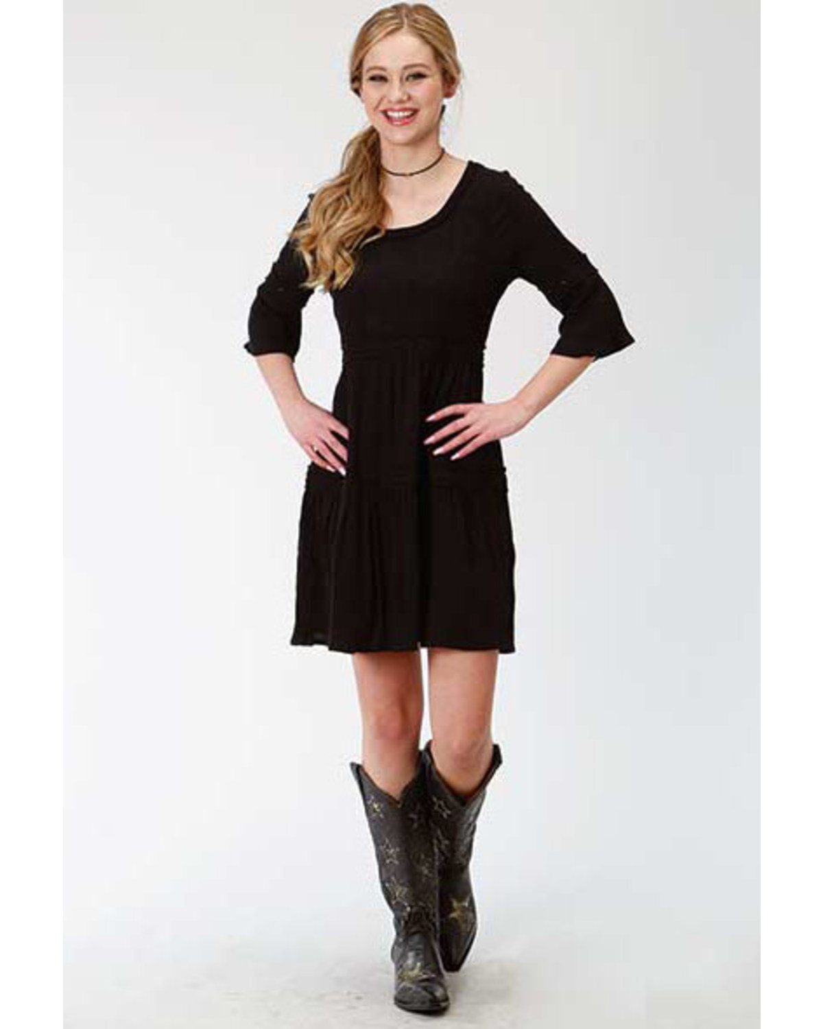 women's black bell sleeve dress