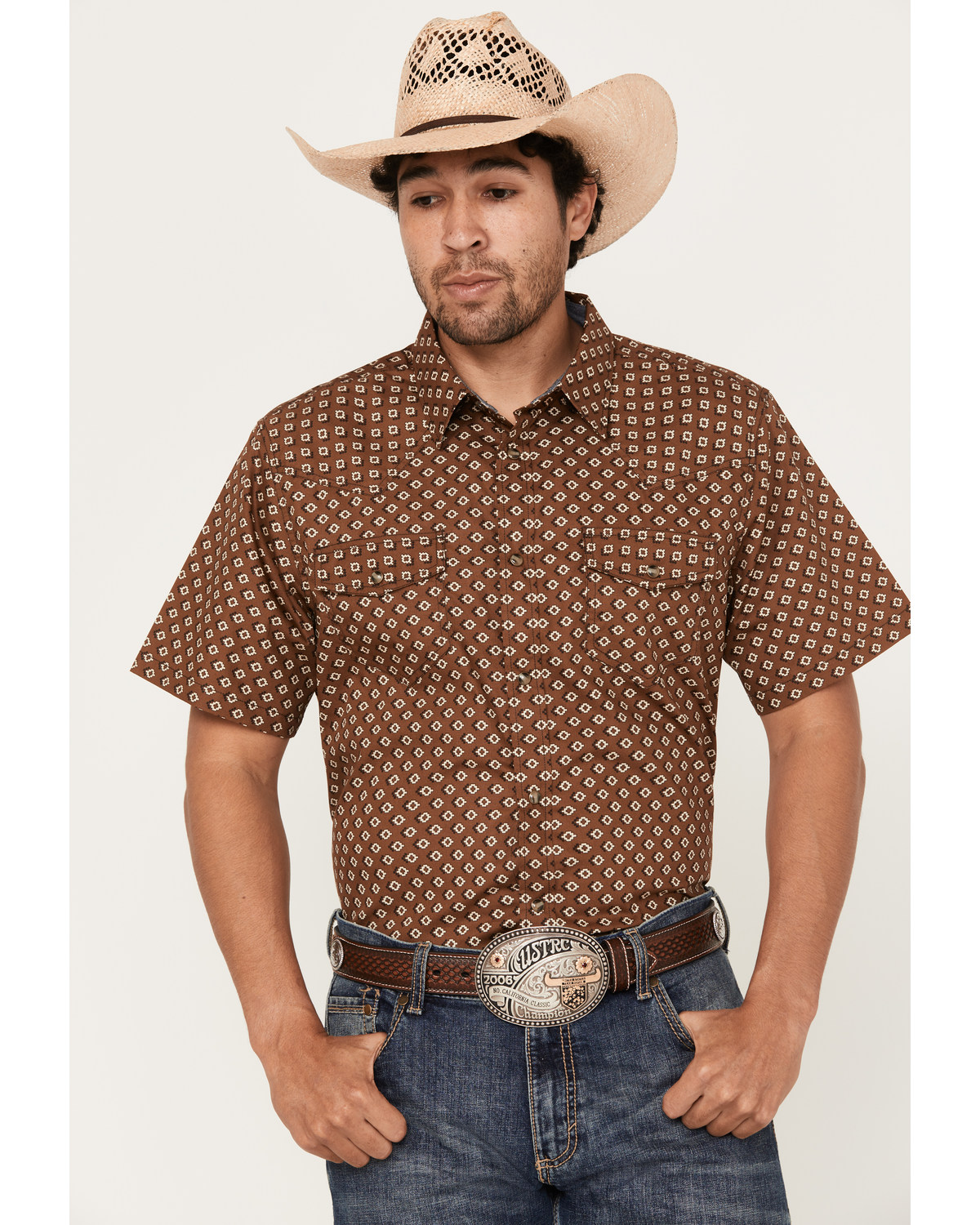 Cody James Men's Rabbit Foot Geo Print Short Sleeve Snap Western Shirt