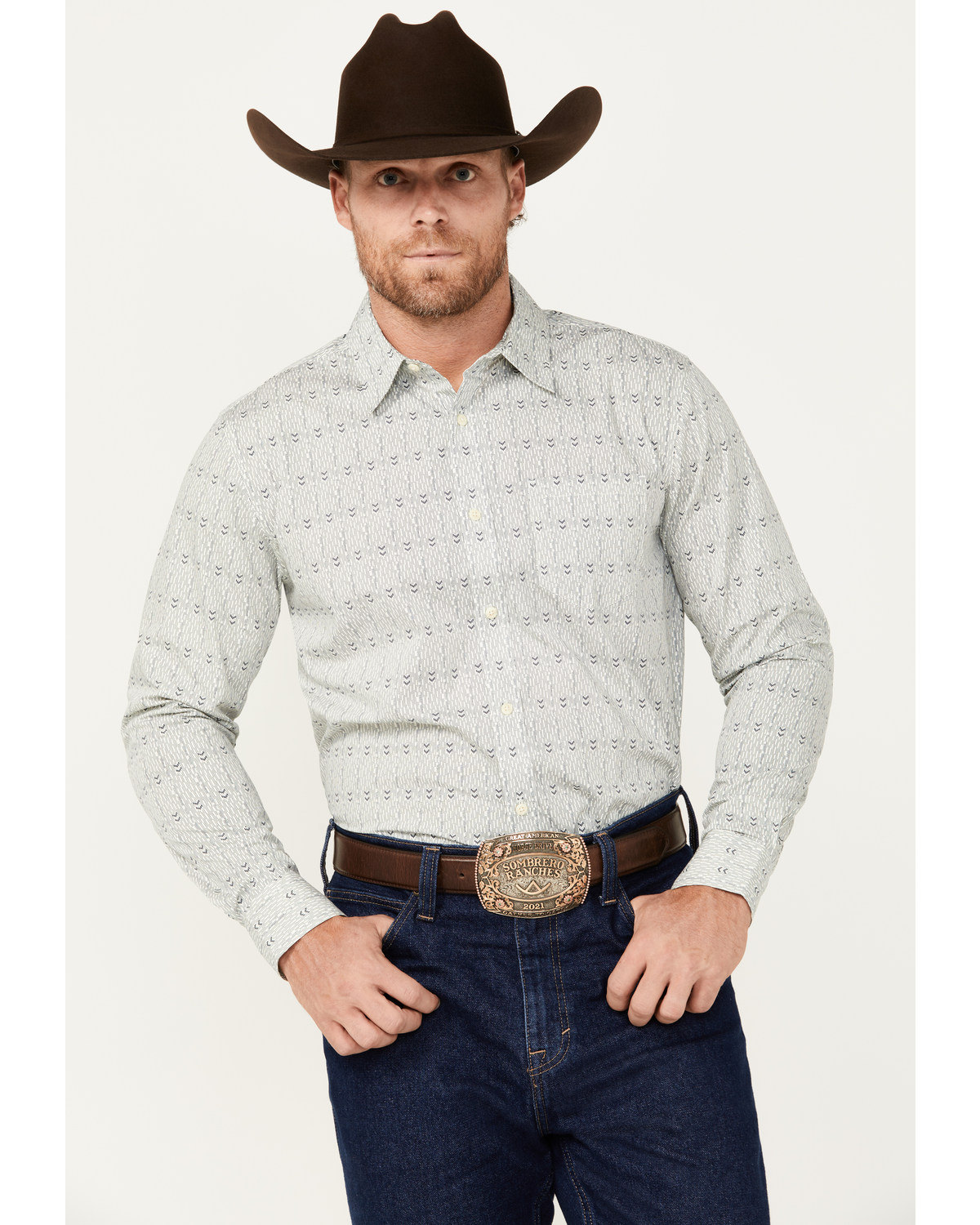 Gibson Trading Co Men's Arrow Down Southwestern Striped Print Long Sleeve Button-Down Western Shirt