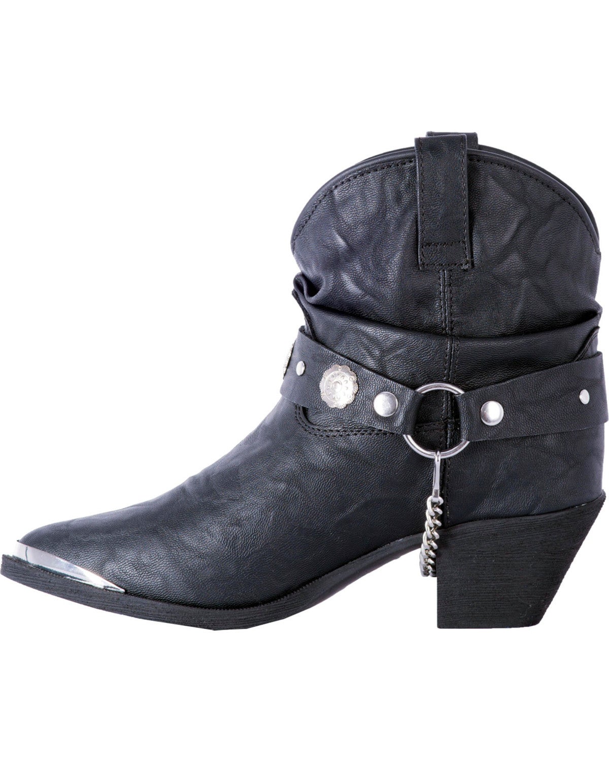 Dingo Women's Black Faux Leather Concho Strap Slouch Booties Pointed