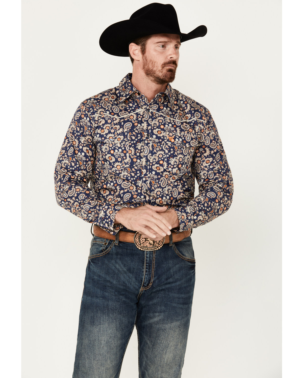 Cowboy Hardware Men's Paisley Print Long Sleeve Pearl Snap Western Shirt
