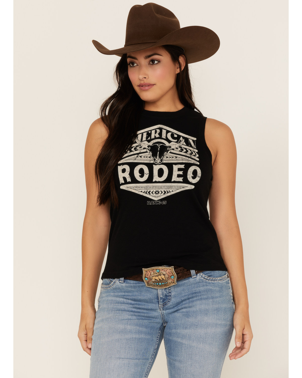 RANK 45® Women's American Rodeo Steer Head Graphic Tank Top