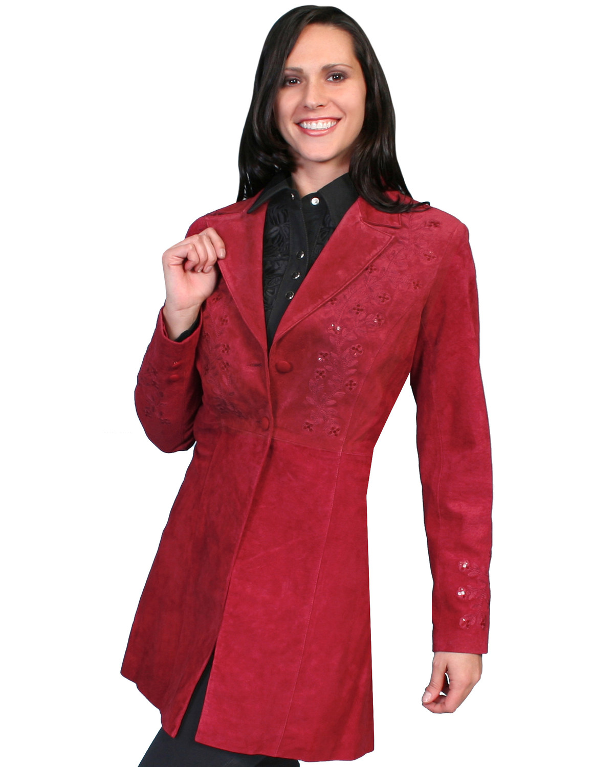 Scully Embroidered Boar Suede Long Coat