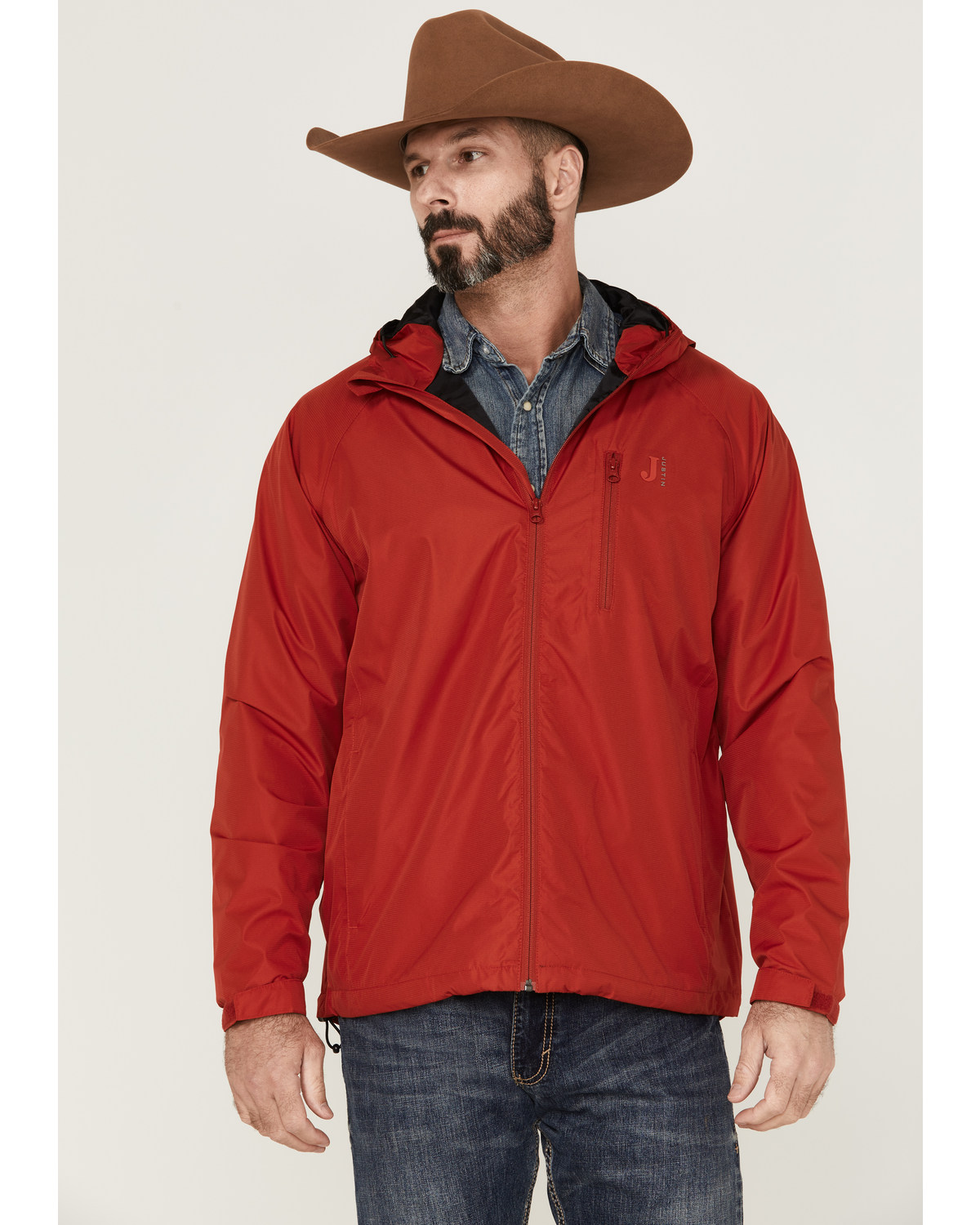 Justin Men's Solid Zip-Front Hooded Rain Jacket
