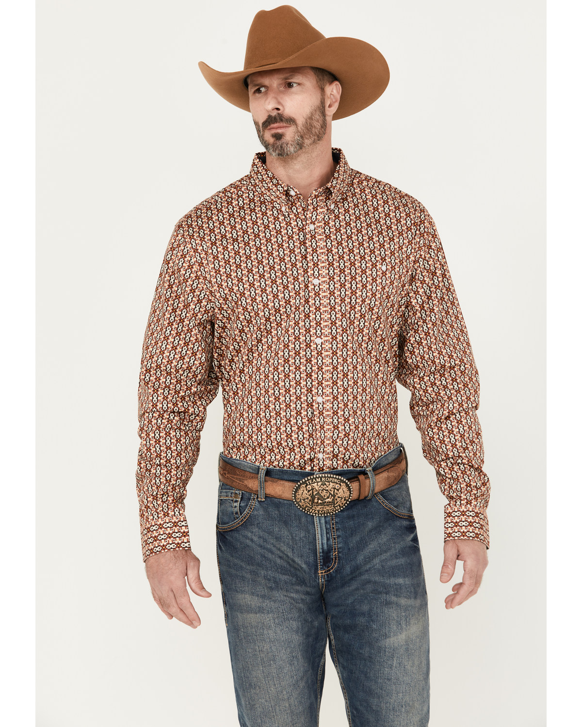 RANK 45® Men's Spur Printed Long Sleeve Button-Down Stretch Western Shirt