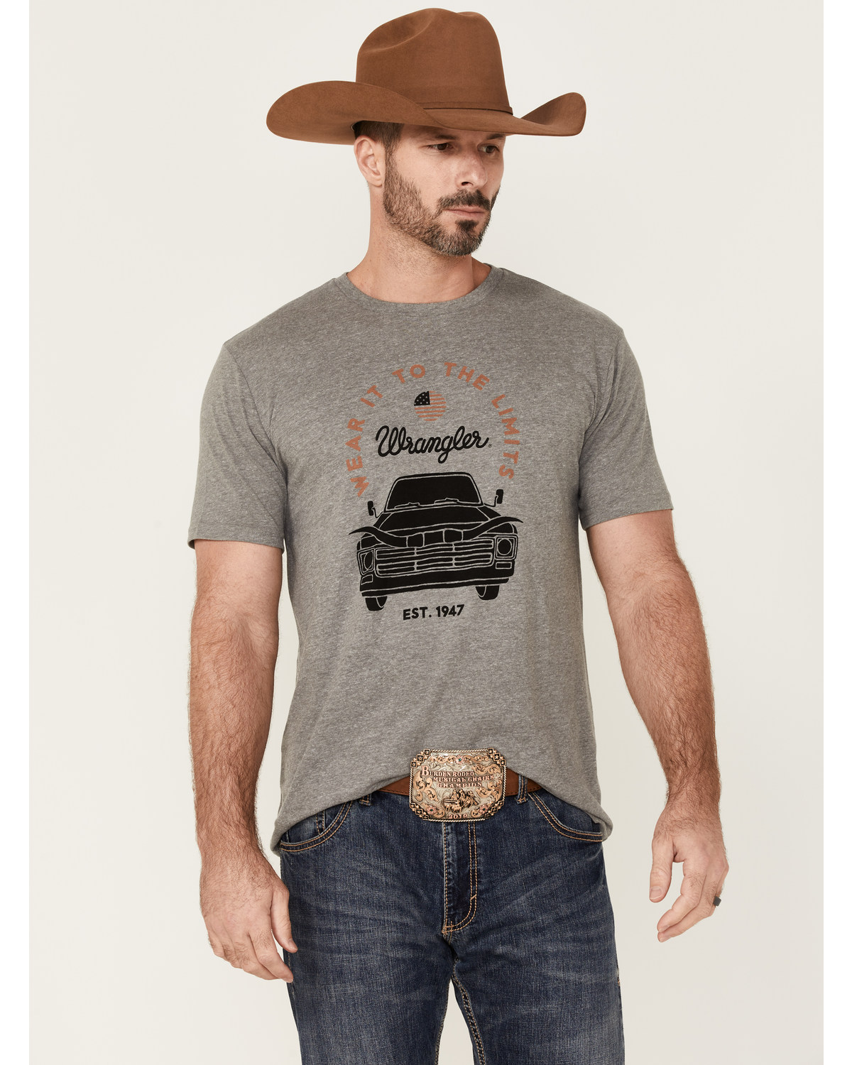 Wrangler Men's Heather Gray Longhorn Car Graphic Short Sleeve T-Shirt
