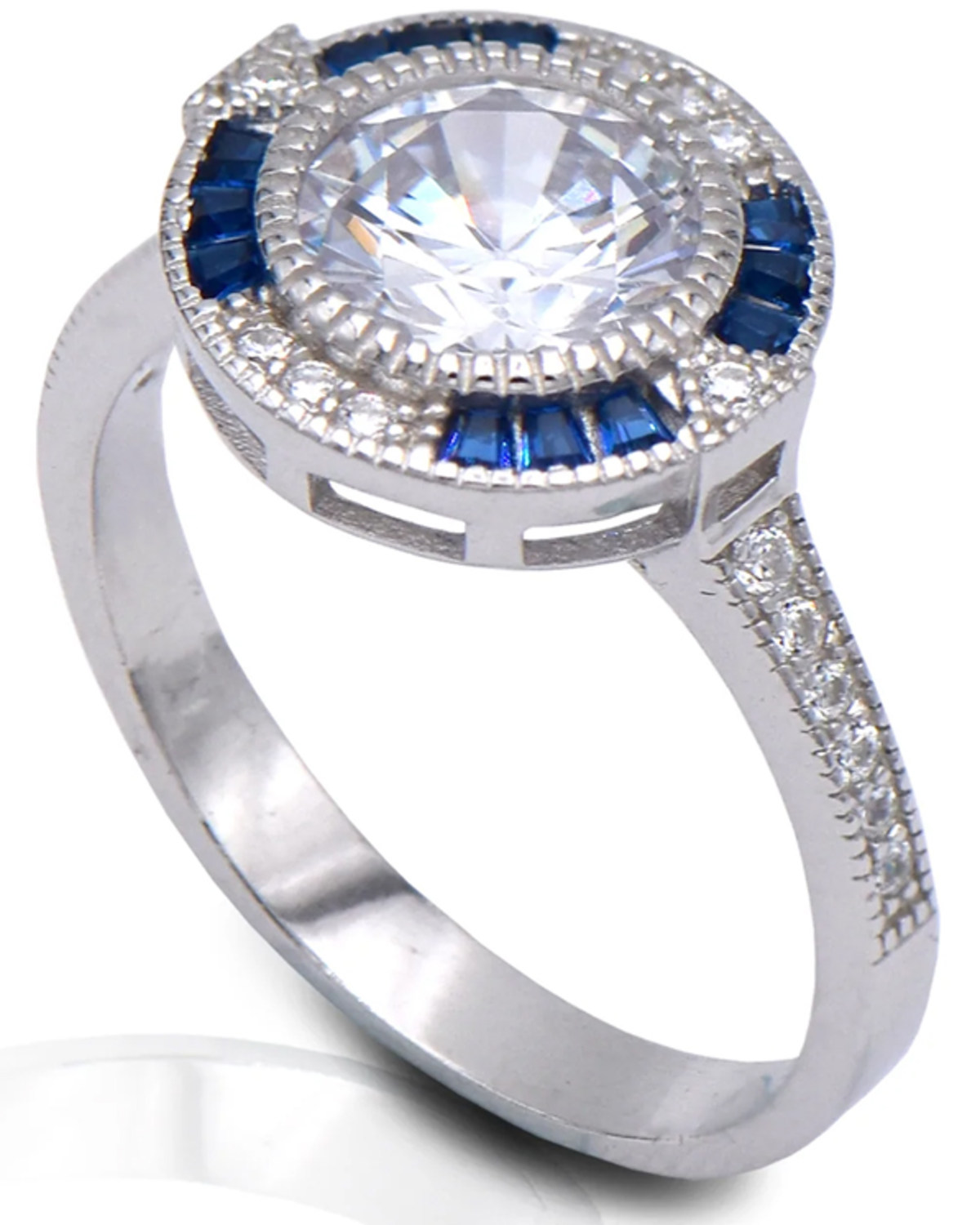 Kelly Herd Women's Blue Spinel & Silver Halo Ring