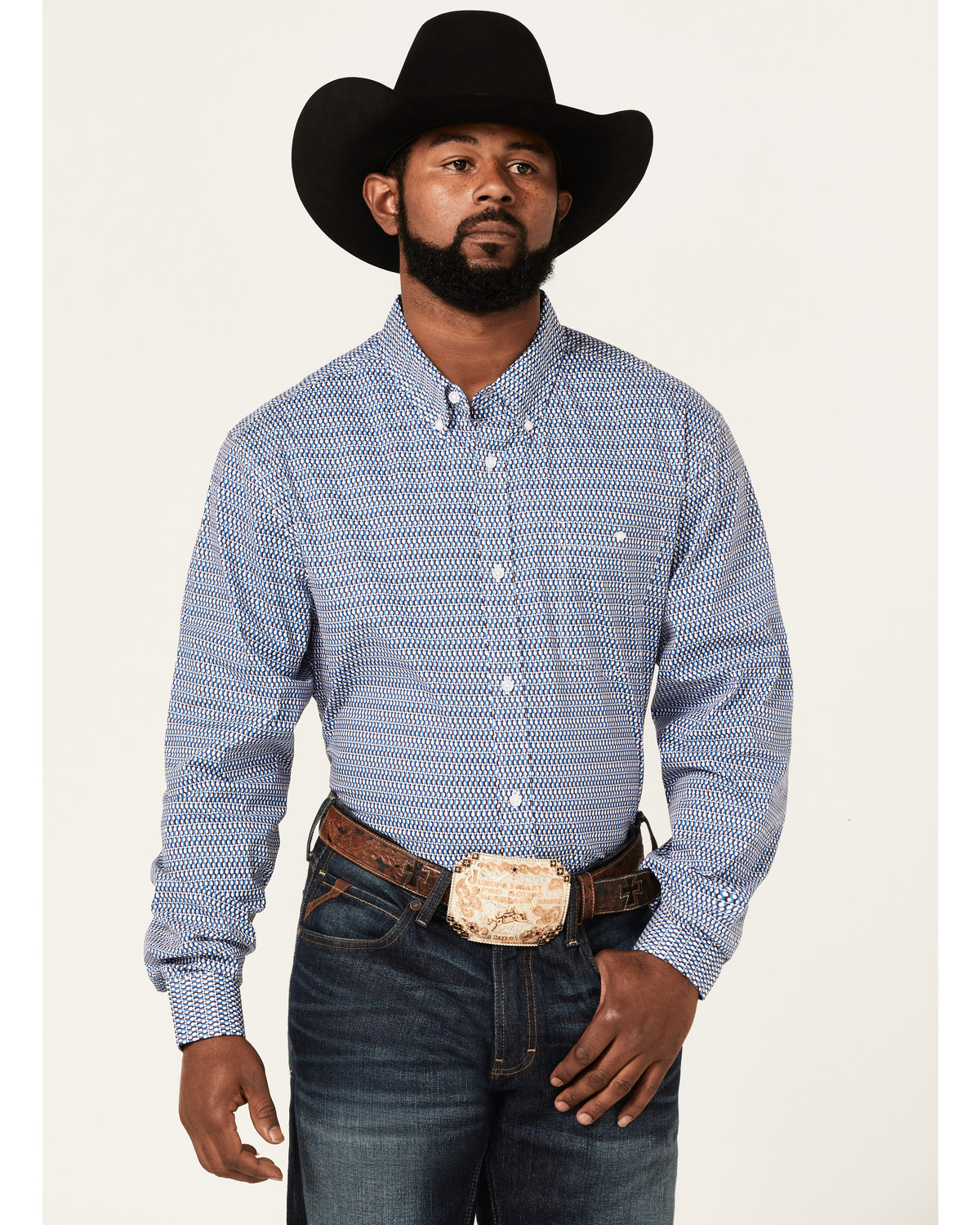 RANK 45® Men's Compete Geo Print Long Sleeve Button Down Western Shirt