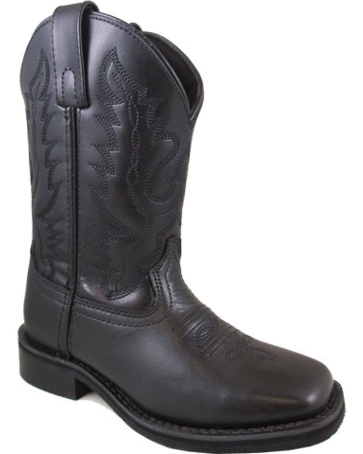 Smoky Mountain YOUTH Outlaw Black Leather Square Toe Western Cowboy Boots 