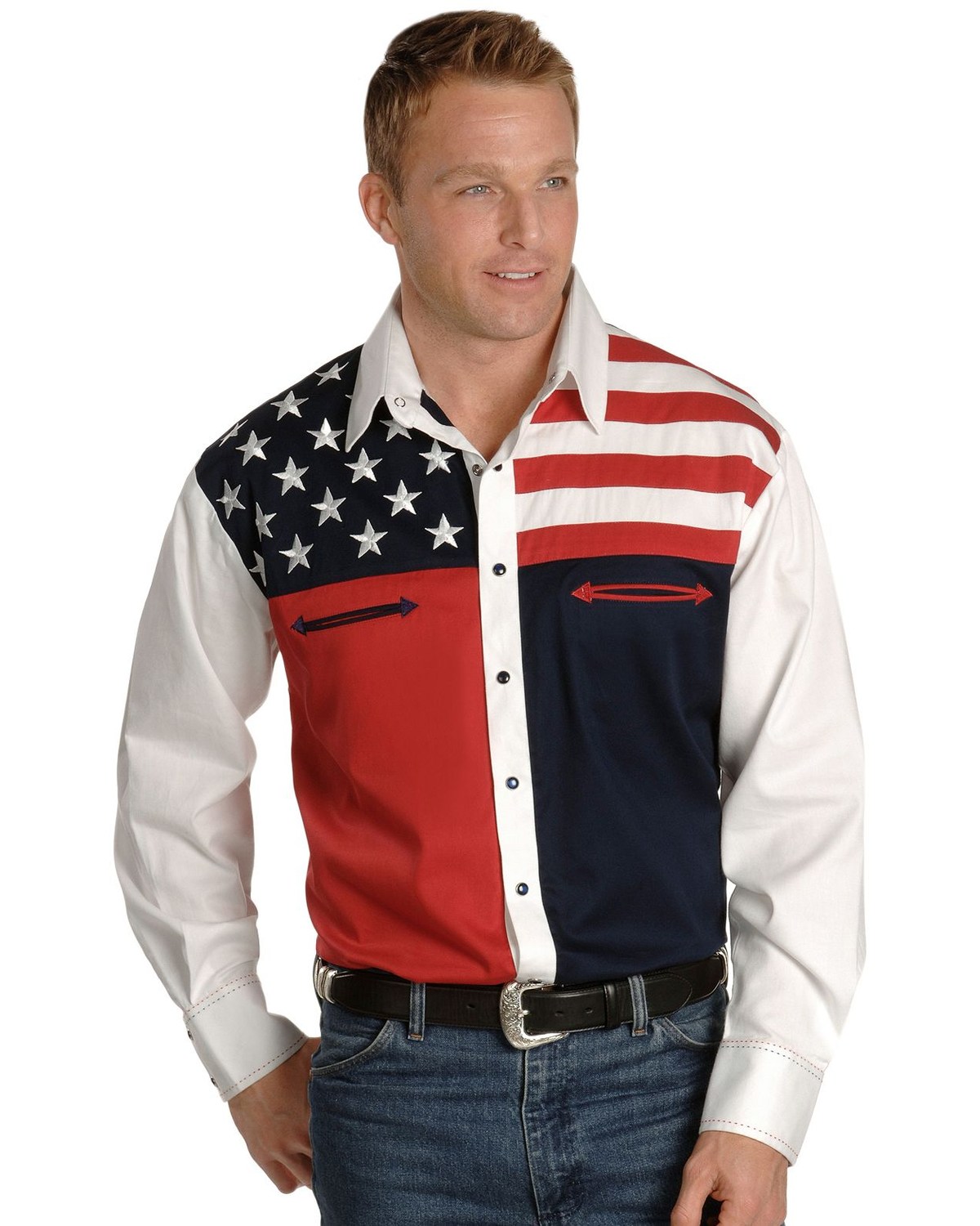 Scully Patriotic American Flag Colorblock Western Shirt - Big & Tall