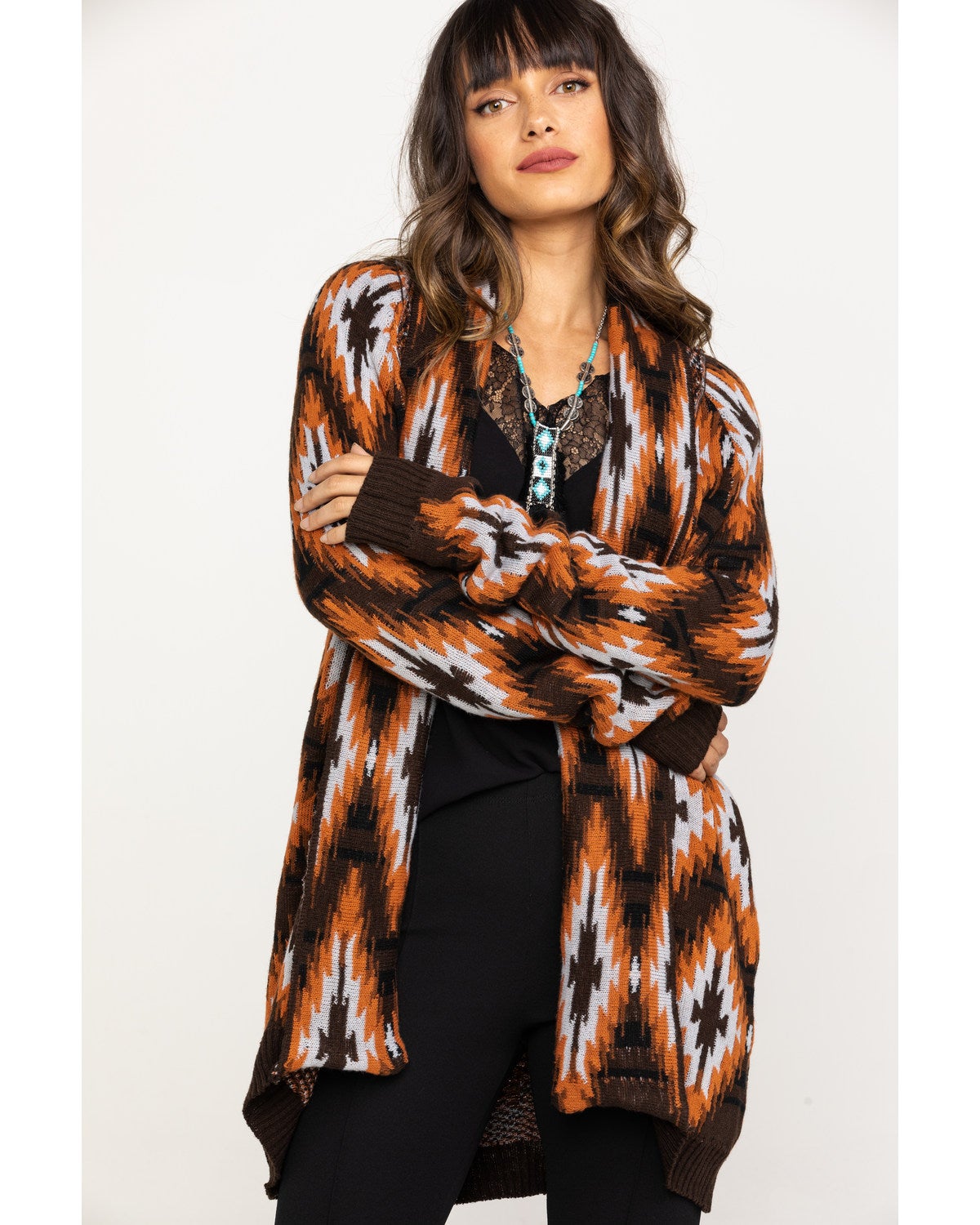 rust aztec cardigan
