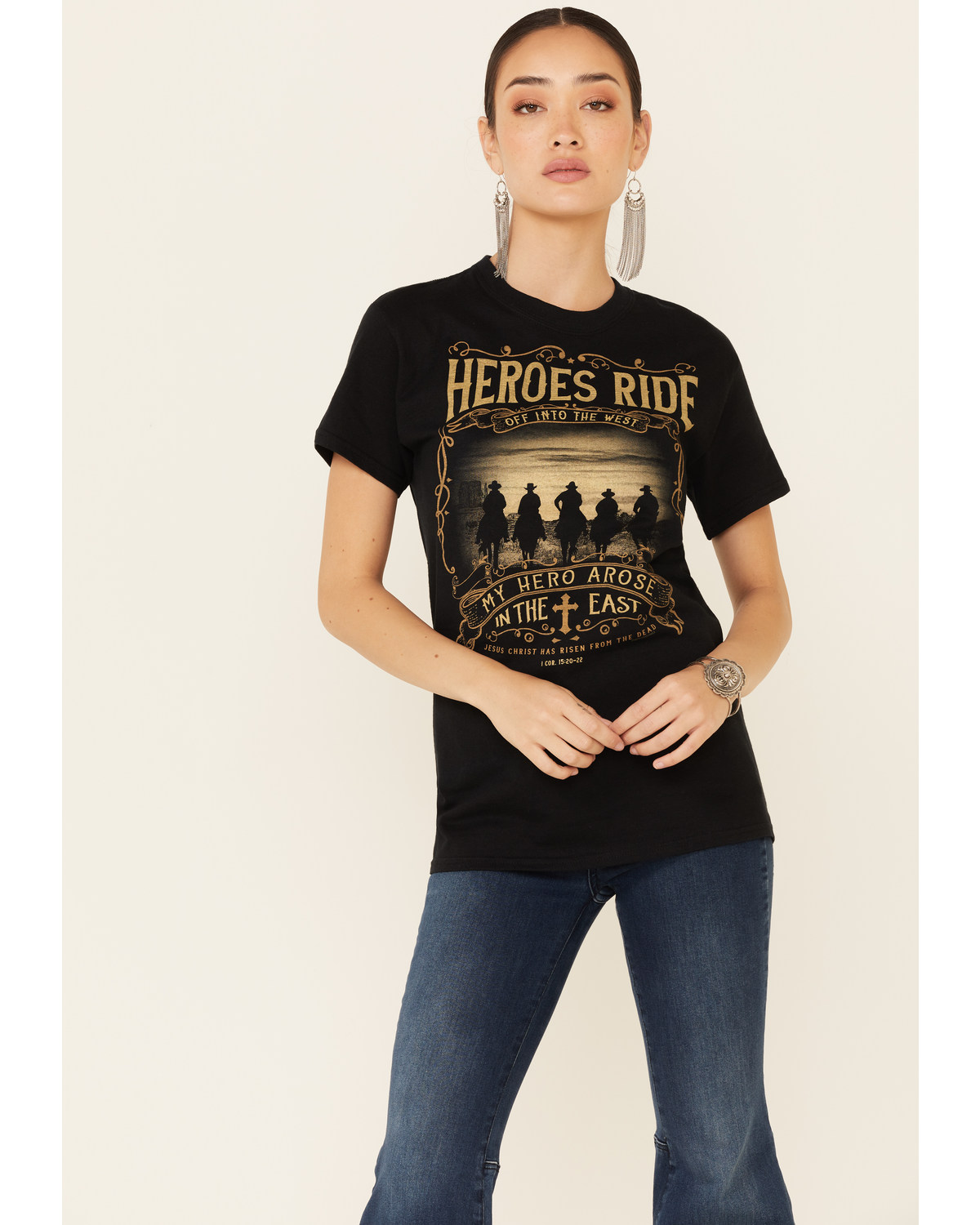 Kerusso Women's Heroes Ride Off Into The West Graphic Short Sleeve Tee