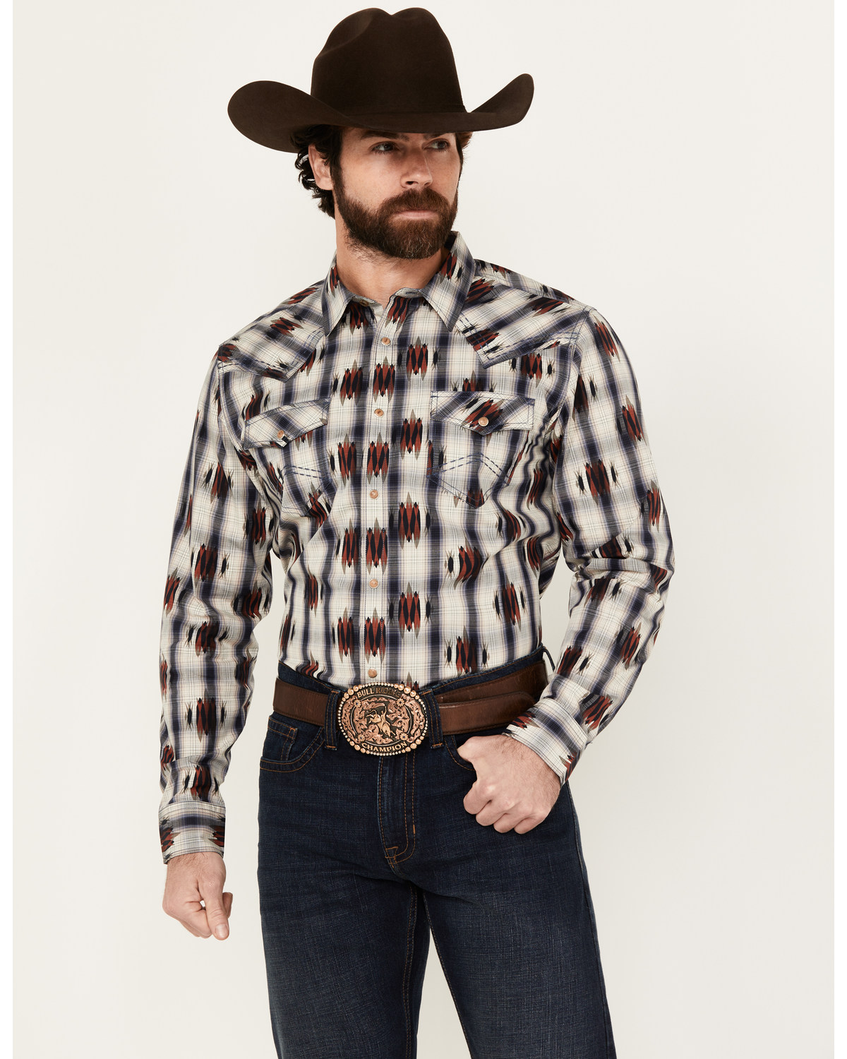 Cody James Men's Zion Sunset Southwestern Plaid Print Long Sleeve Snap Western Shirt - Tall