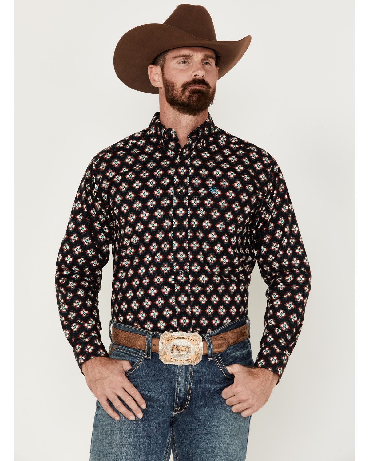 Ariat Men's Kasey Geometric Southwestern Print Long Sleeve Button-Down Western Shirt