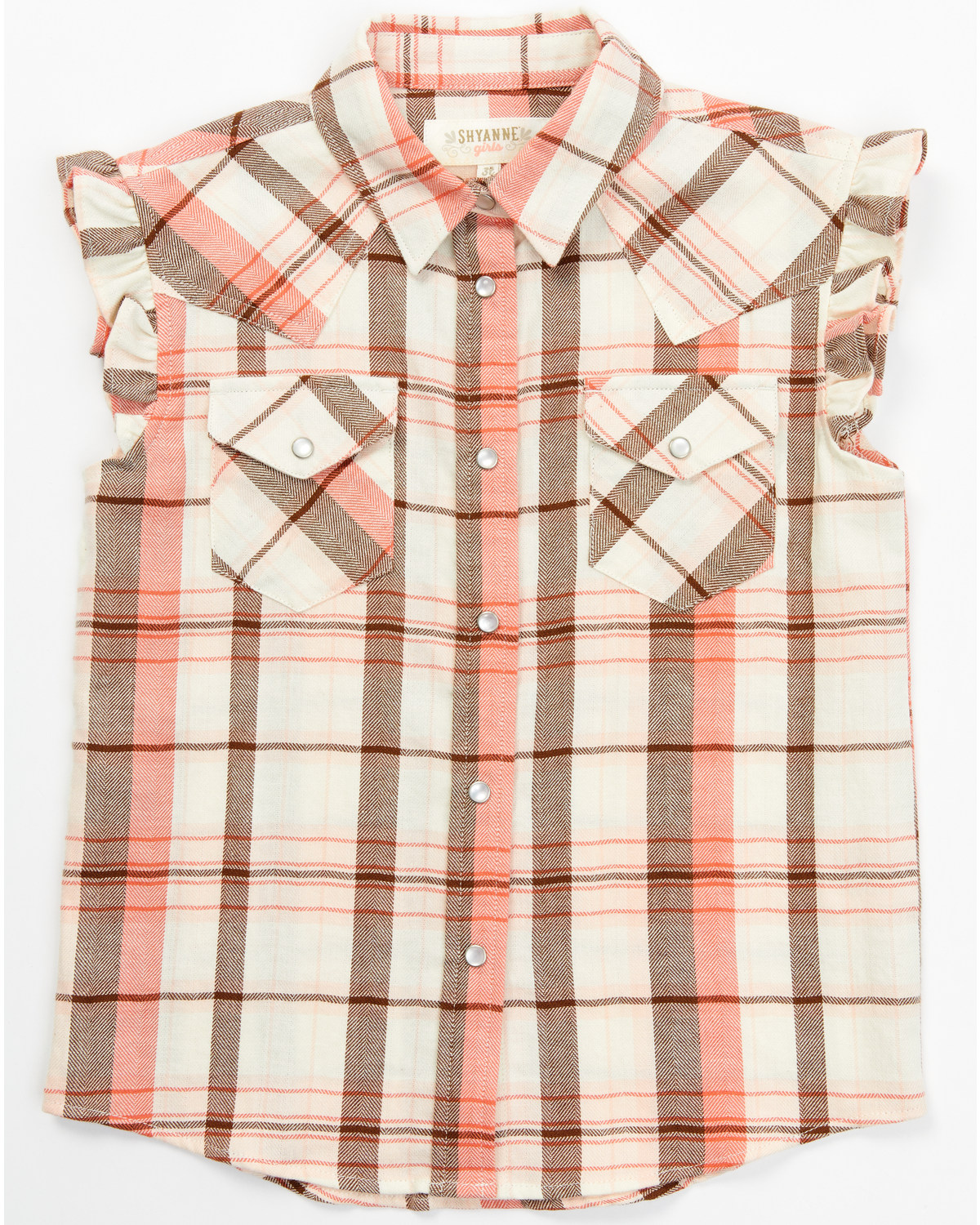 Shyanne Toddler Girls' Plaid Print Ruffle Sleeve Western Pearl Snap Shirt